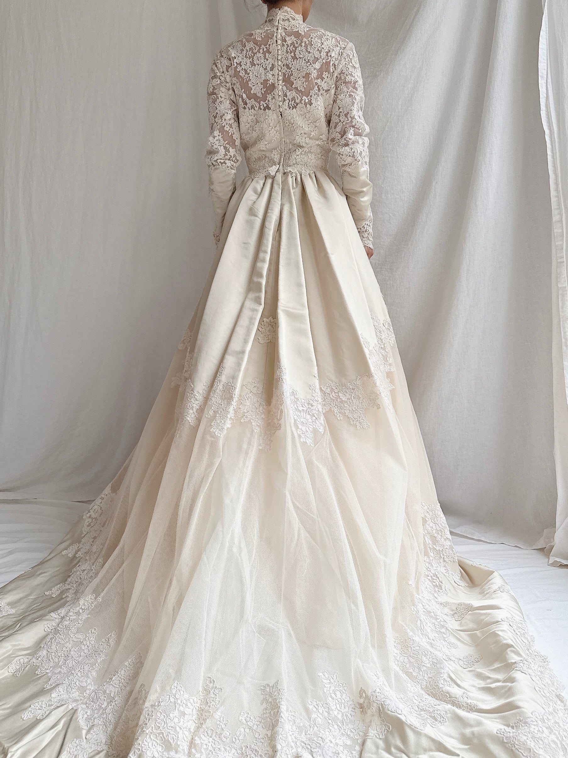 1960S Silk and Tulle Lace Gown - S