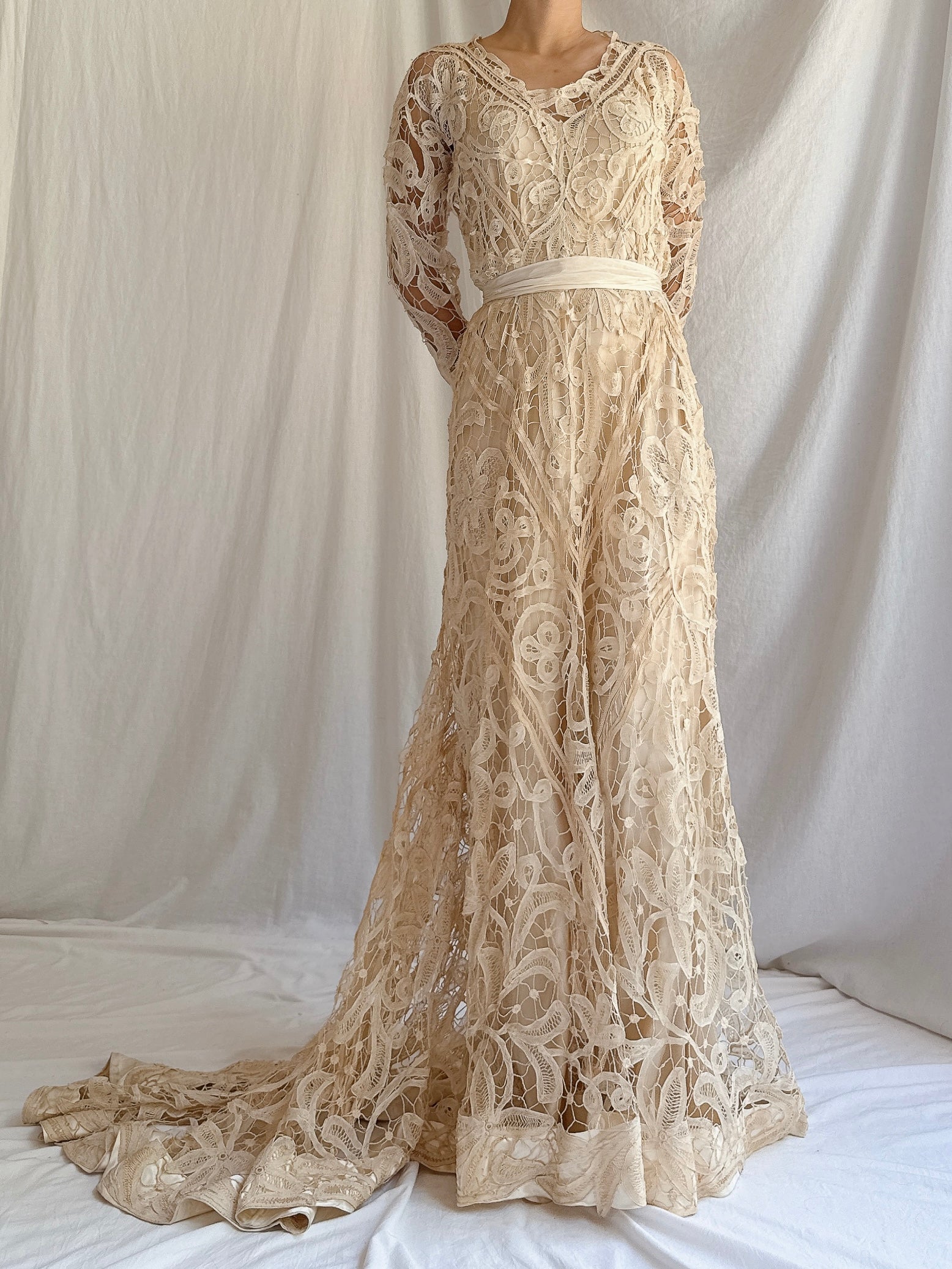 Antique Battenburg Lace Gown - S