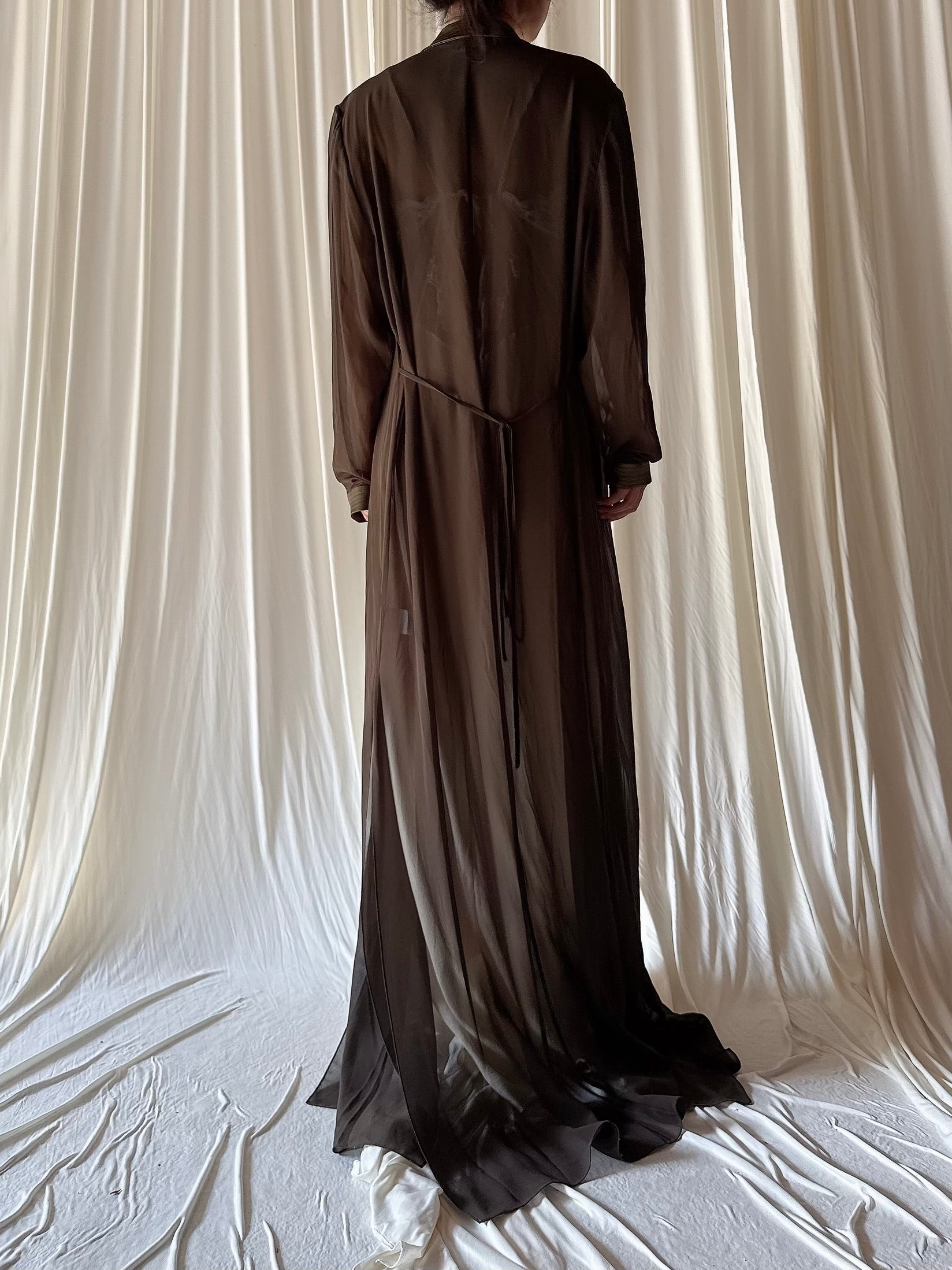 Vintage Moss Green Chiffon Duster - OSFM