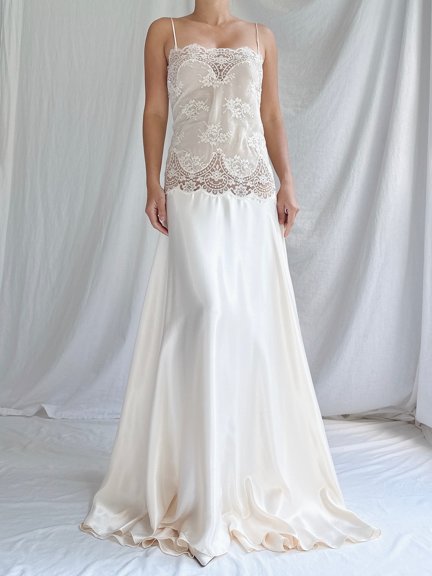 Vintage Lace & Satin Slip Dress - M