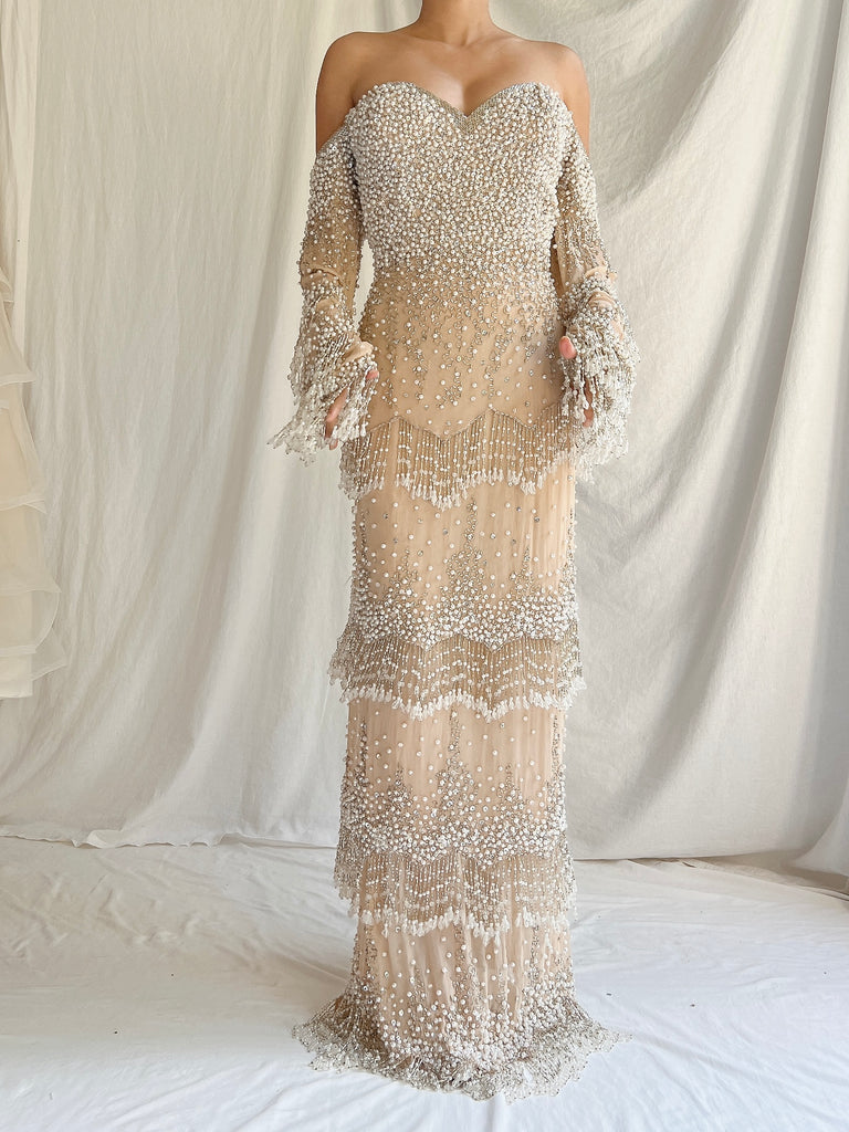 Vintage Handmade Silk Beaded Gown - M/8