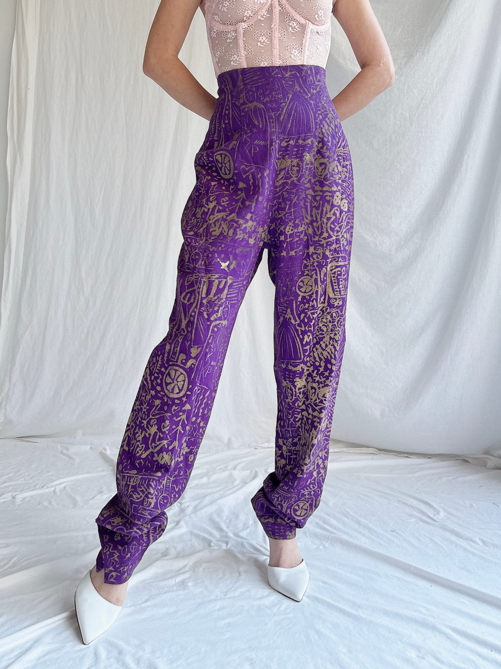 Vintage Painted High-Waisted Pants - S