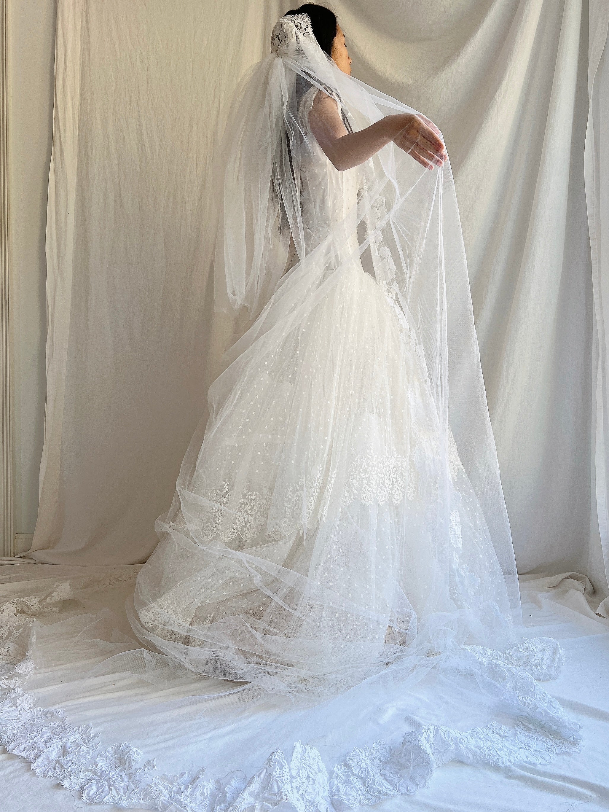 1950s Cathedral Alencon Double Tulle Veil