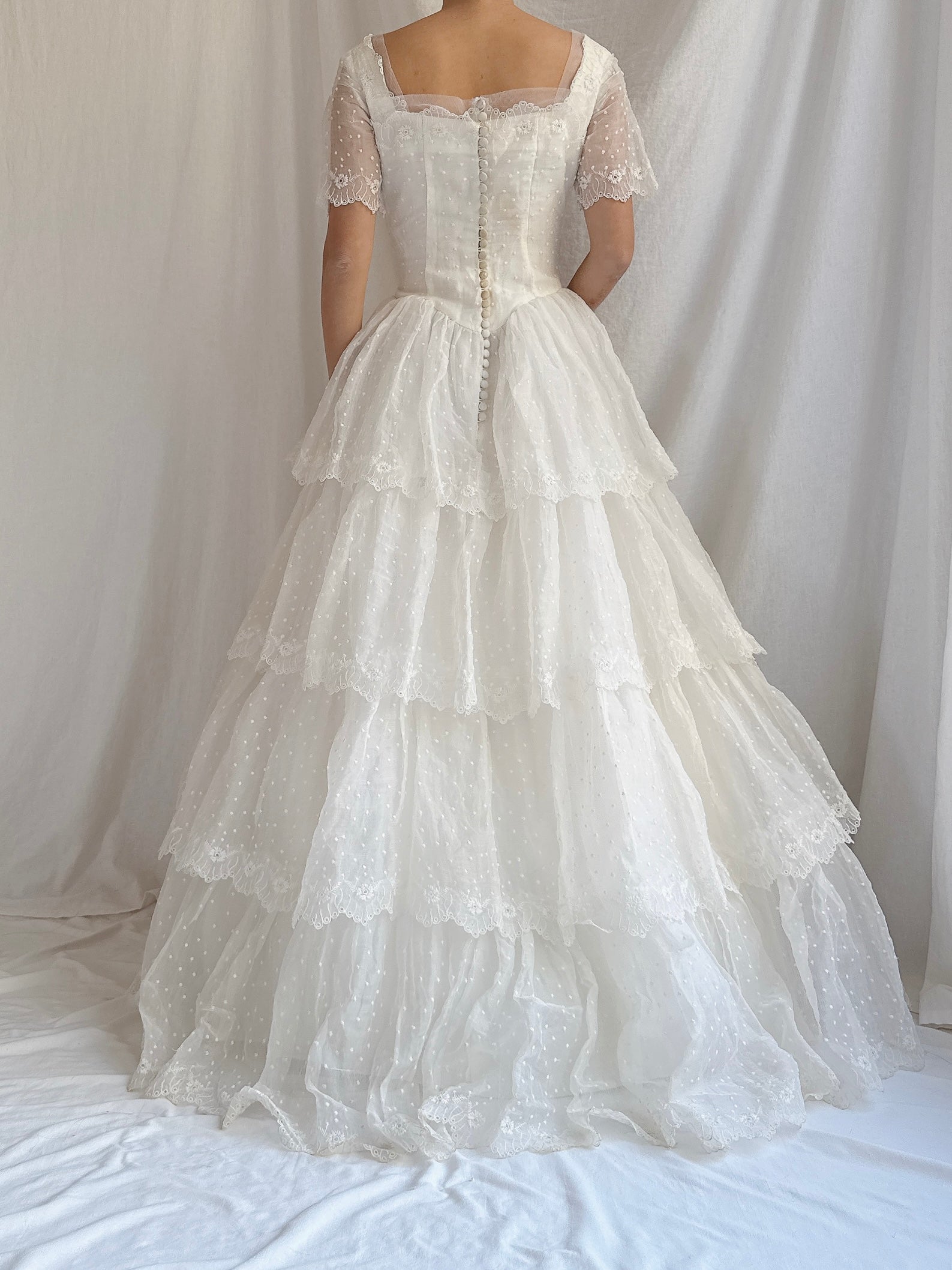 1950s Organdy Tiered Gown - XS
