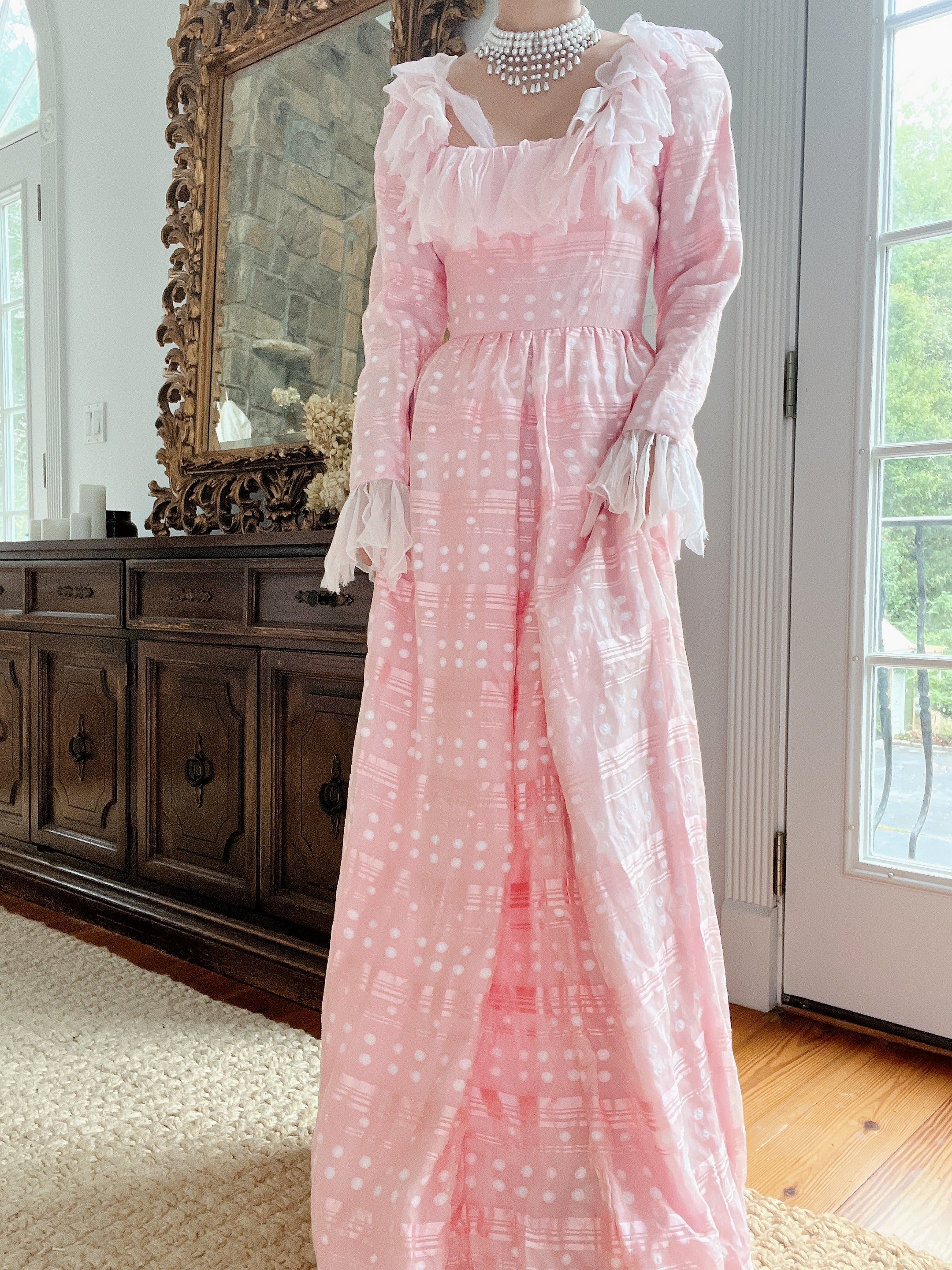 1960s Pink Organza Square Neck Gown - XS/S