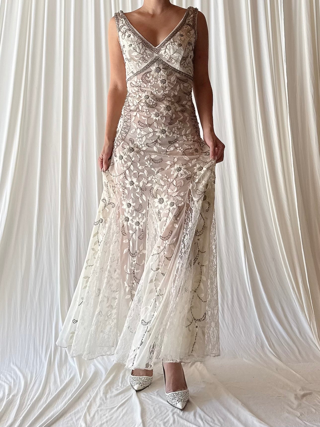 Vintage Embroidered Tulle Dress - 6/8