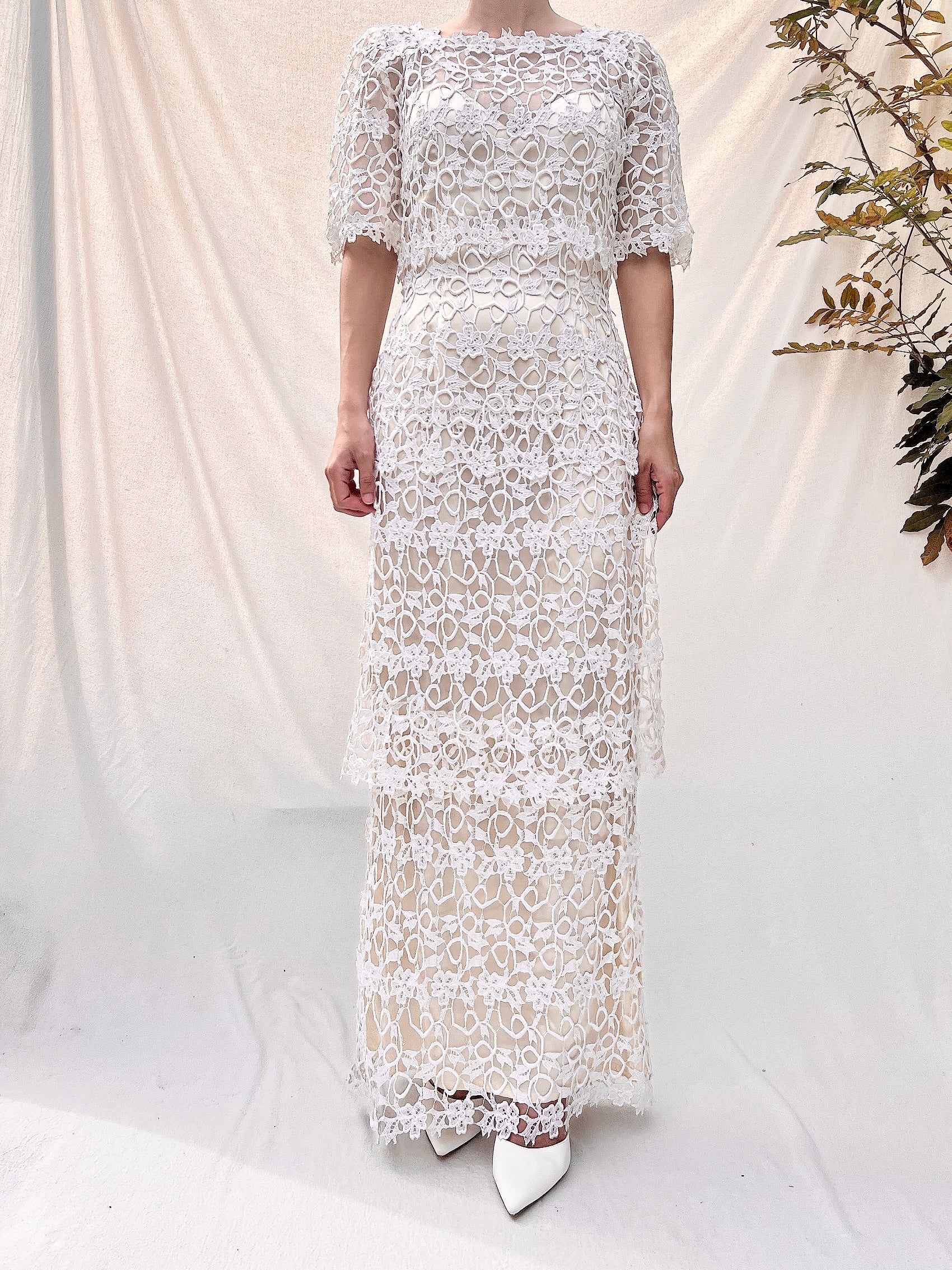 Vintage Embroidery Lace Dress - S