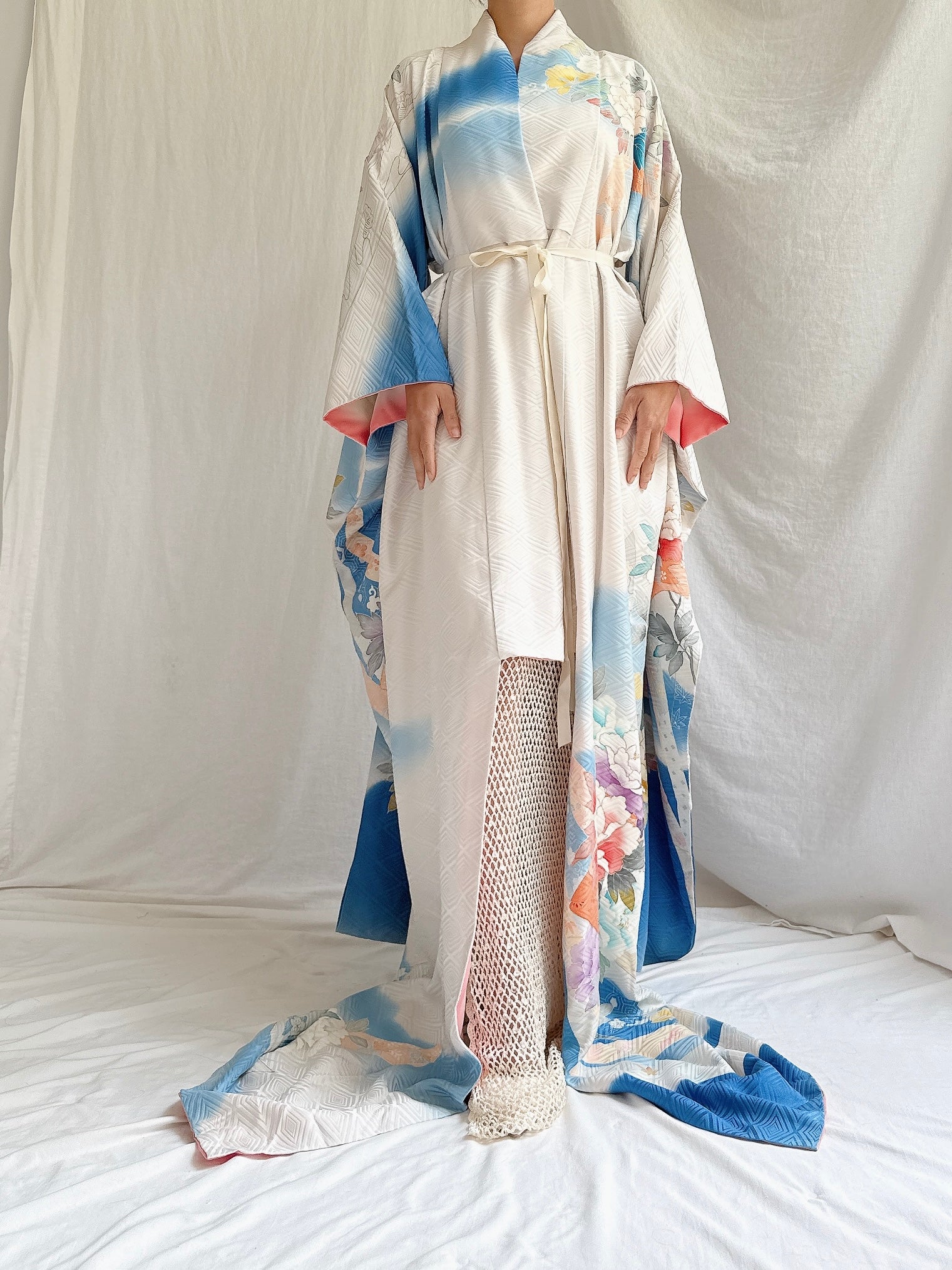 Vintage Silk Blue Kimono - OSFM
