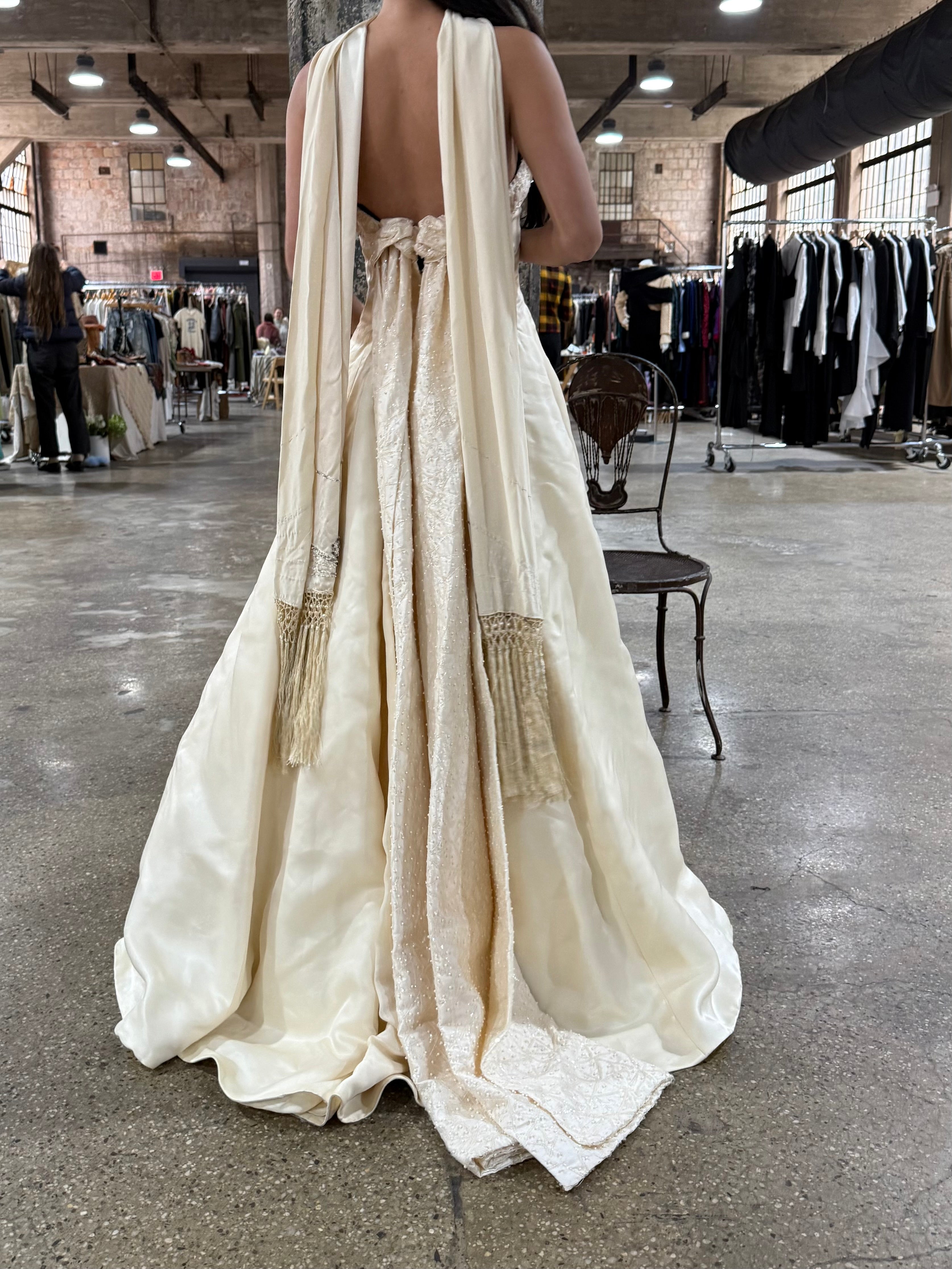 Vintage Silk Organza Gown with Scarf - S