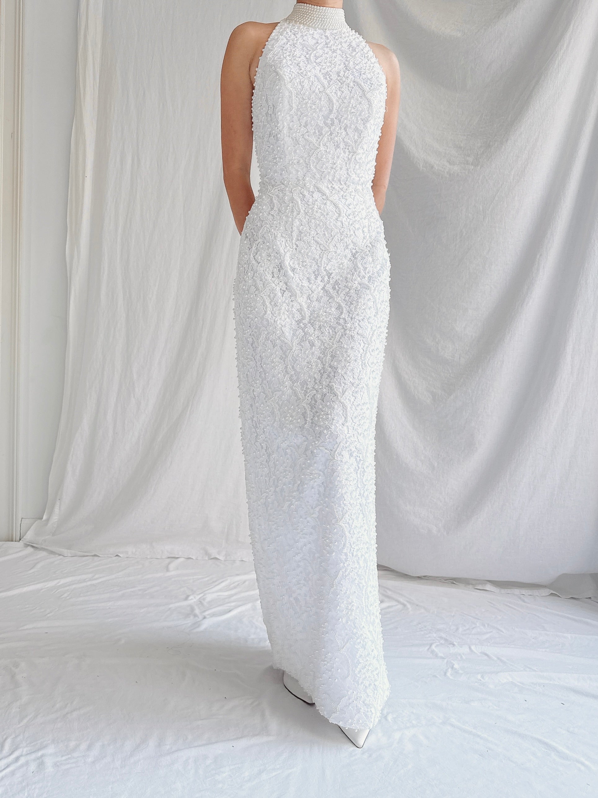 1990s Lace Beaded Gown - S/4/6