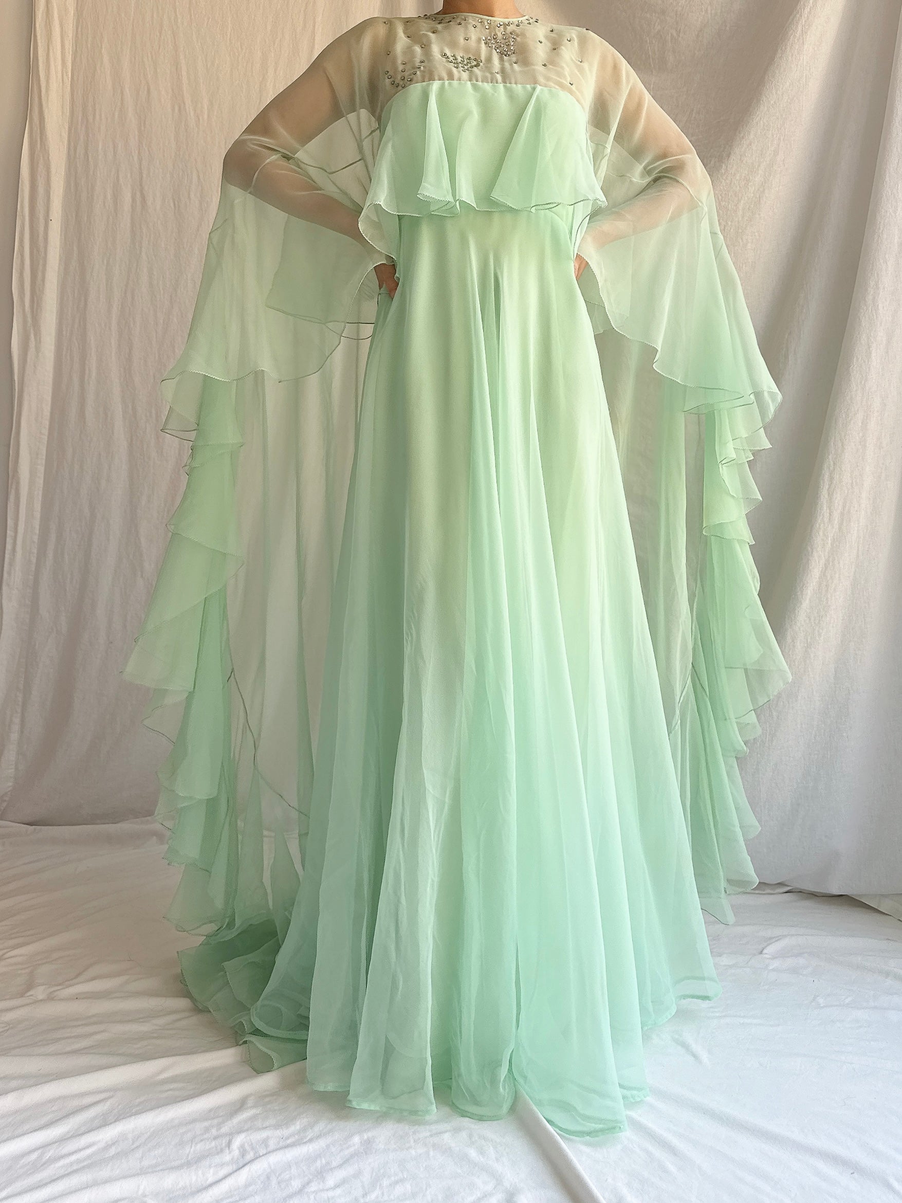 1960s Chiffon Cape Gown - M