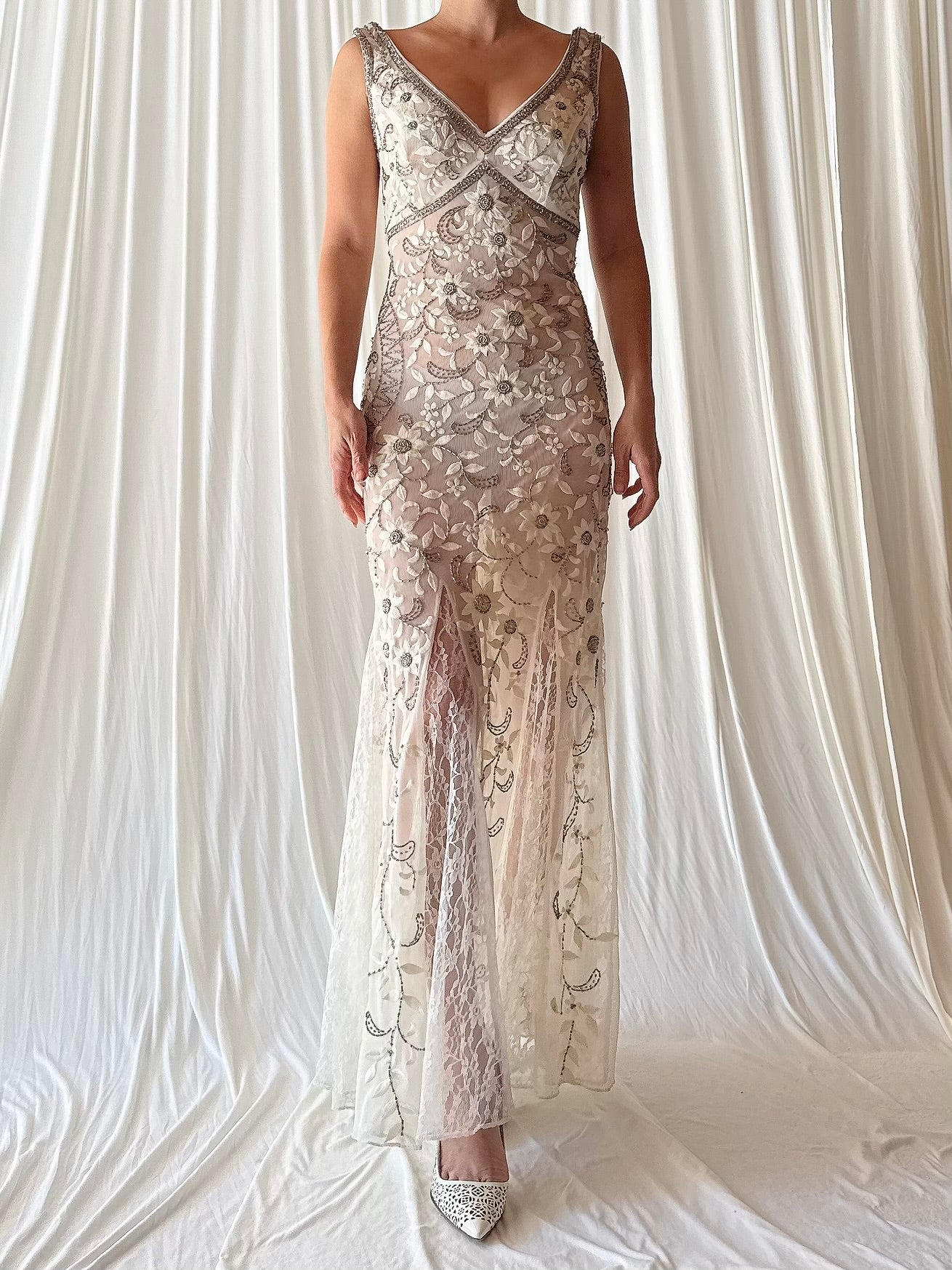 Vintage Embroidered Tulle Dress - 6/8