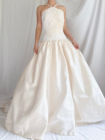 Vintage Halter Dropped Waist Gown - M