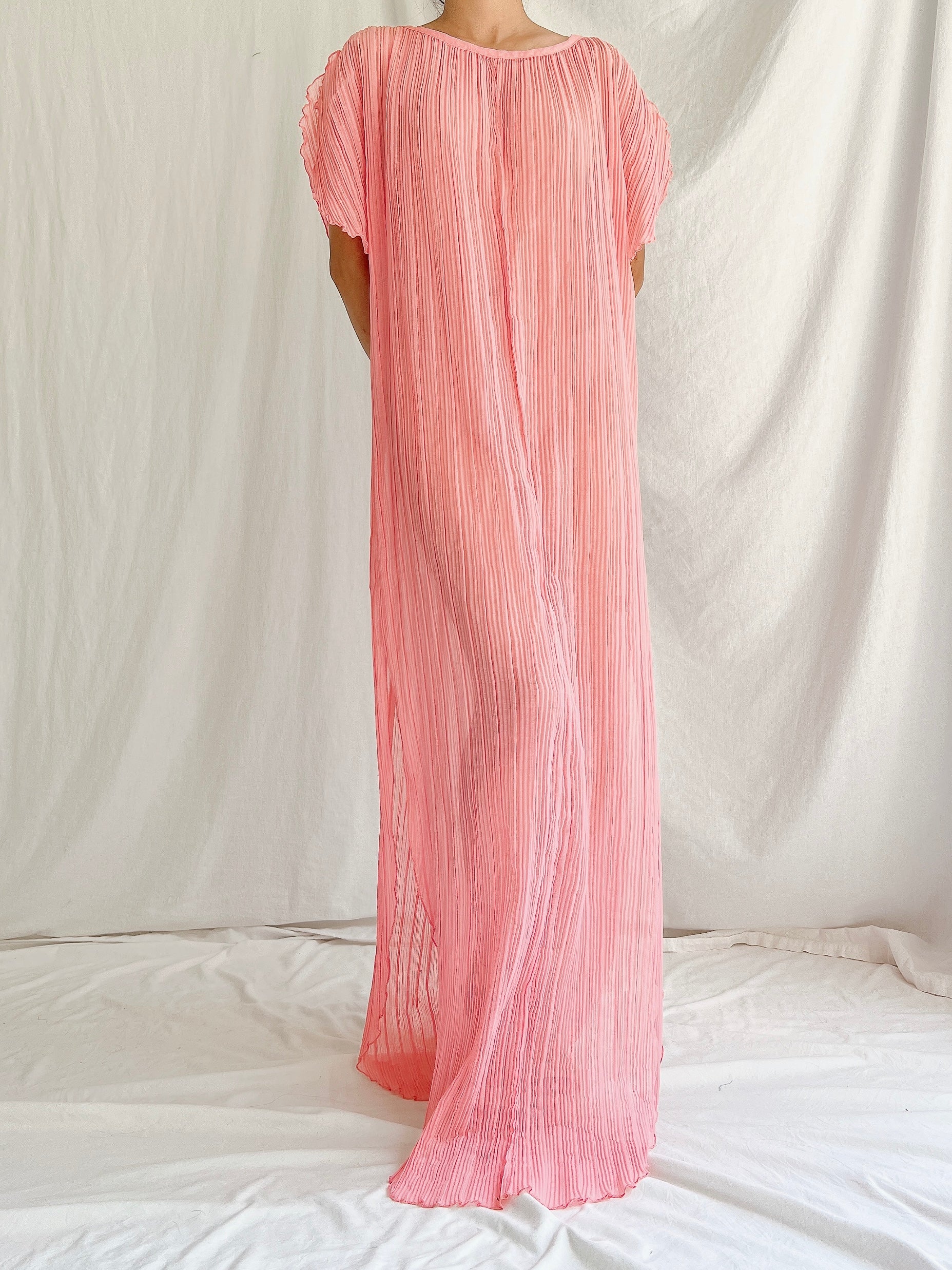 Vintage Coral Pink Cotton Pleated Tunic - OSFM