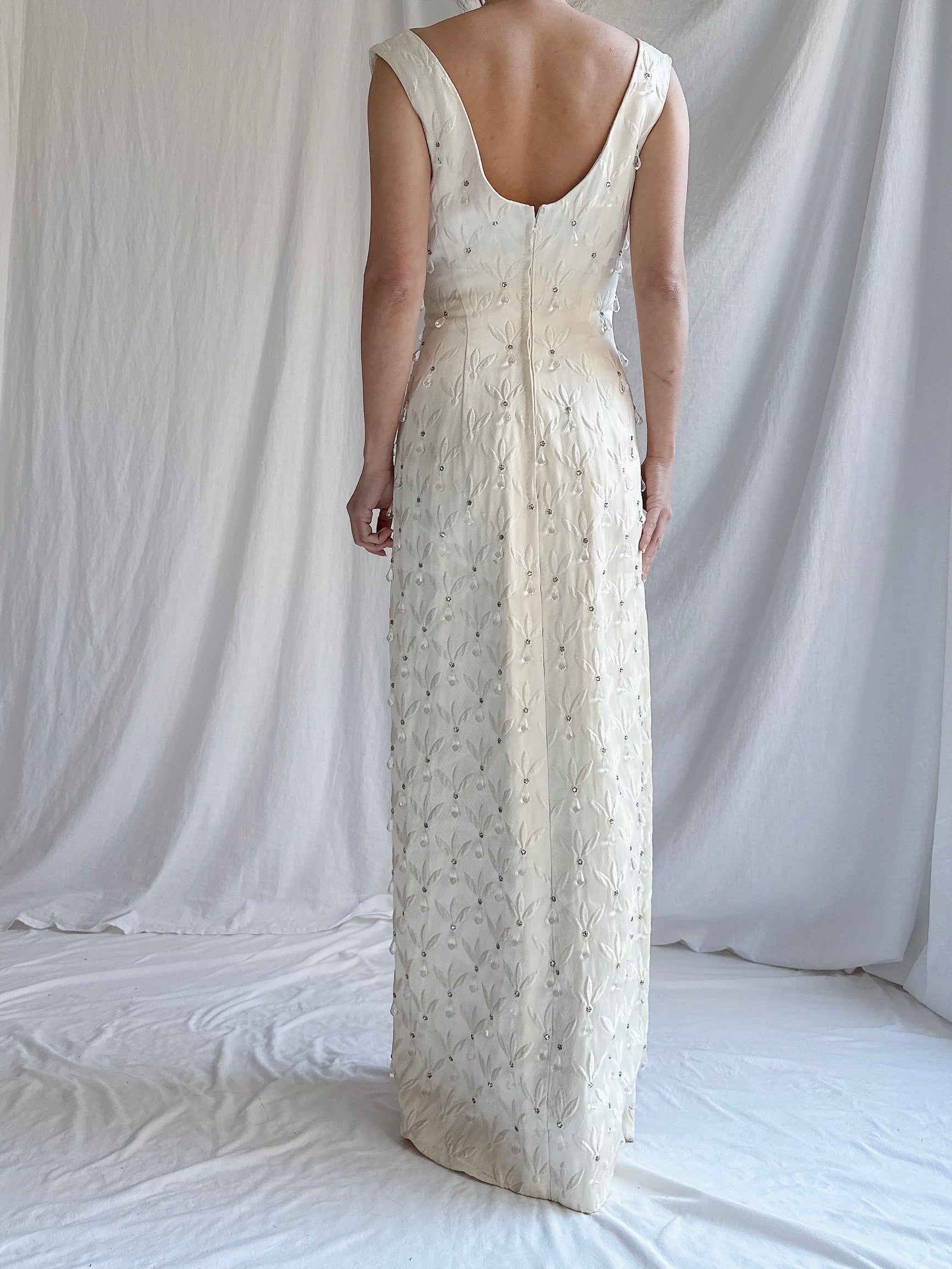 1960 Silk Brocade Crystal Droplet Gown - XS/S