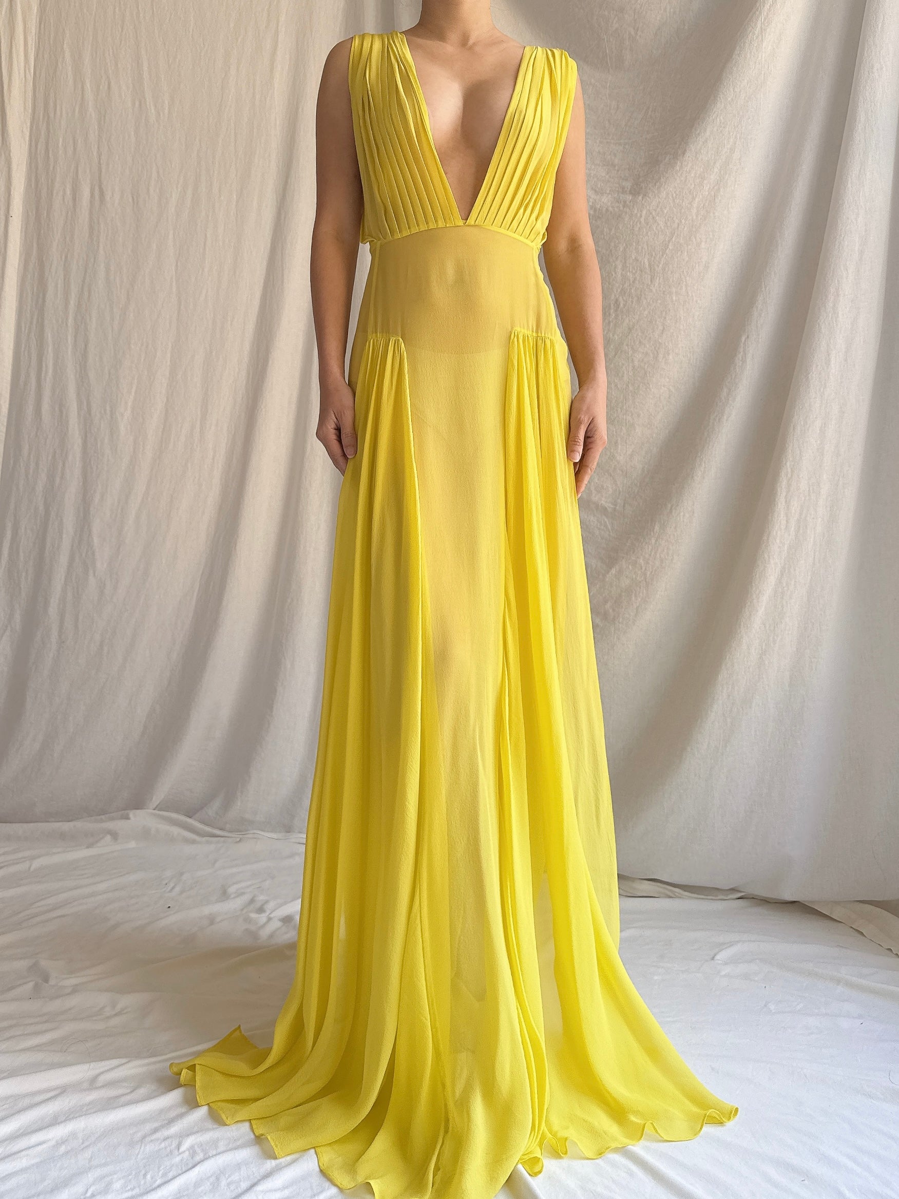 Vintage Sheer Silk Chiffon Gown - M