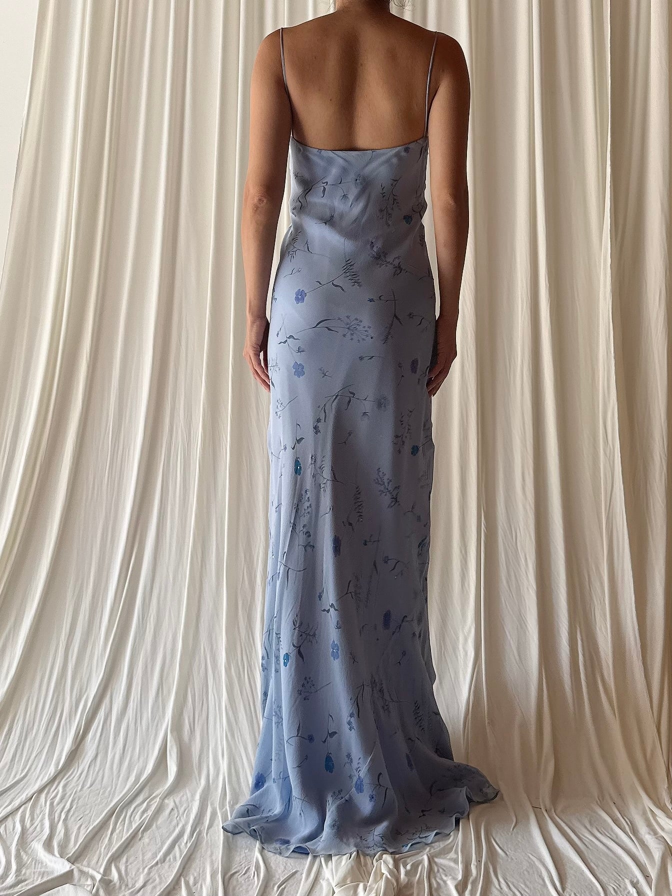 Vintage Blue Slip Bias Gown - L