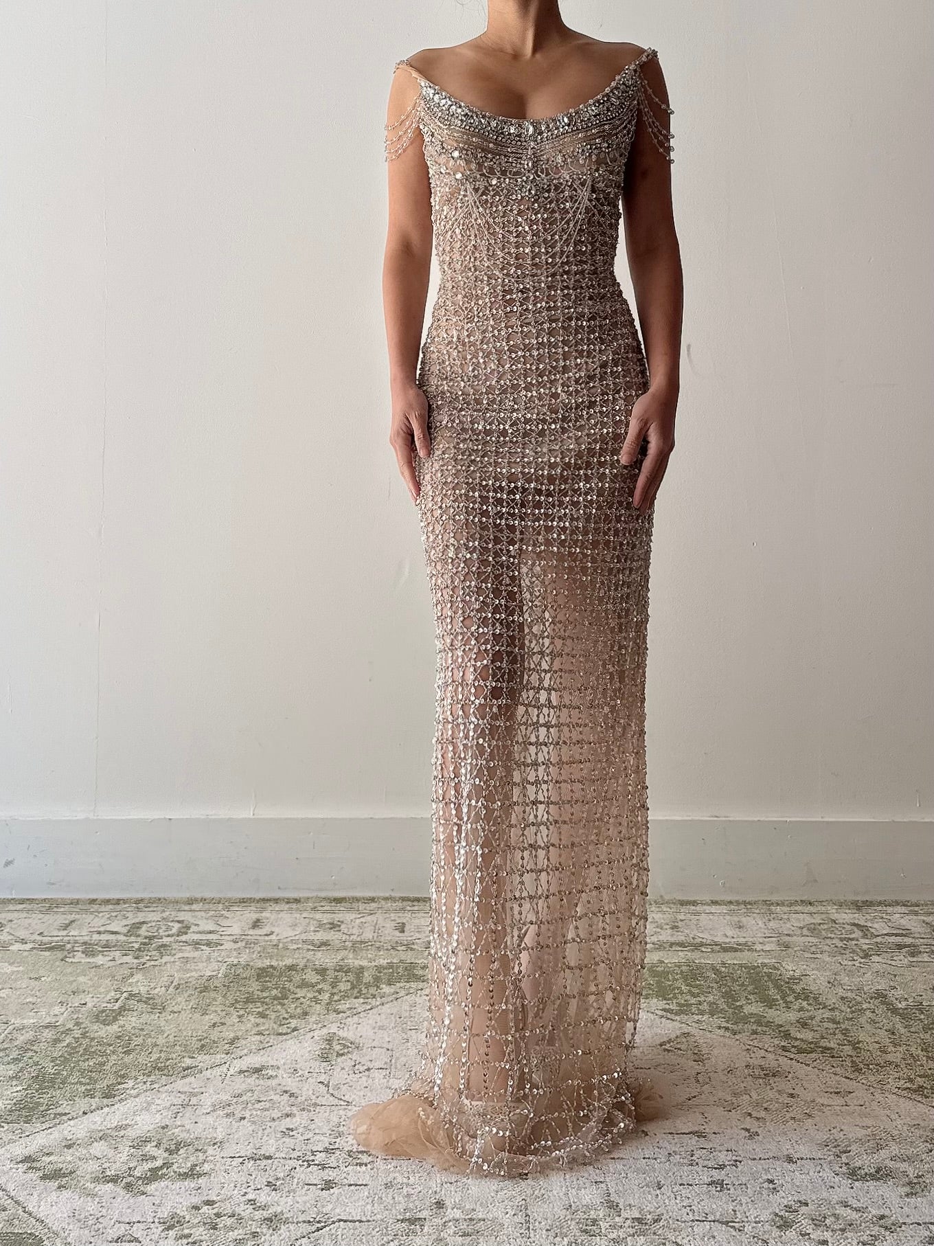 Vintage Nude Beaded Tulle Dress - XS/2/4