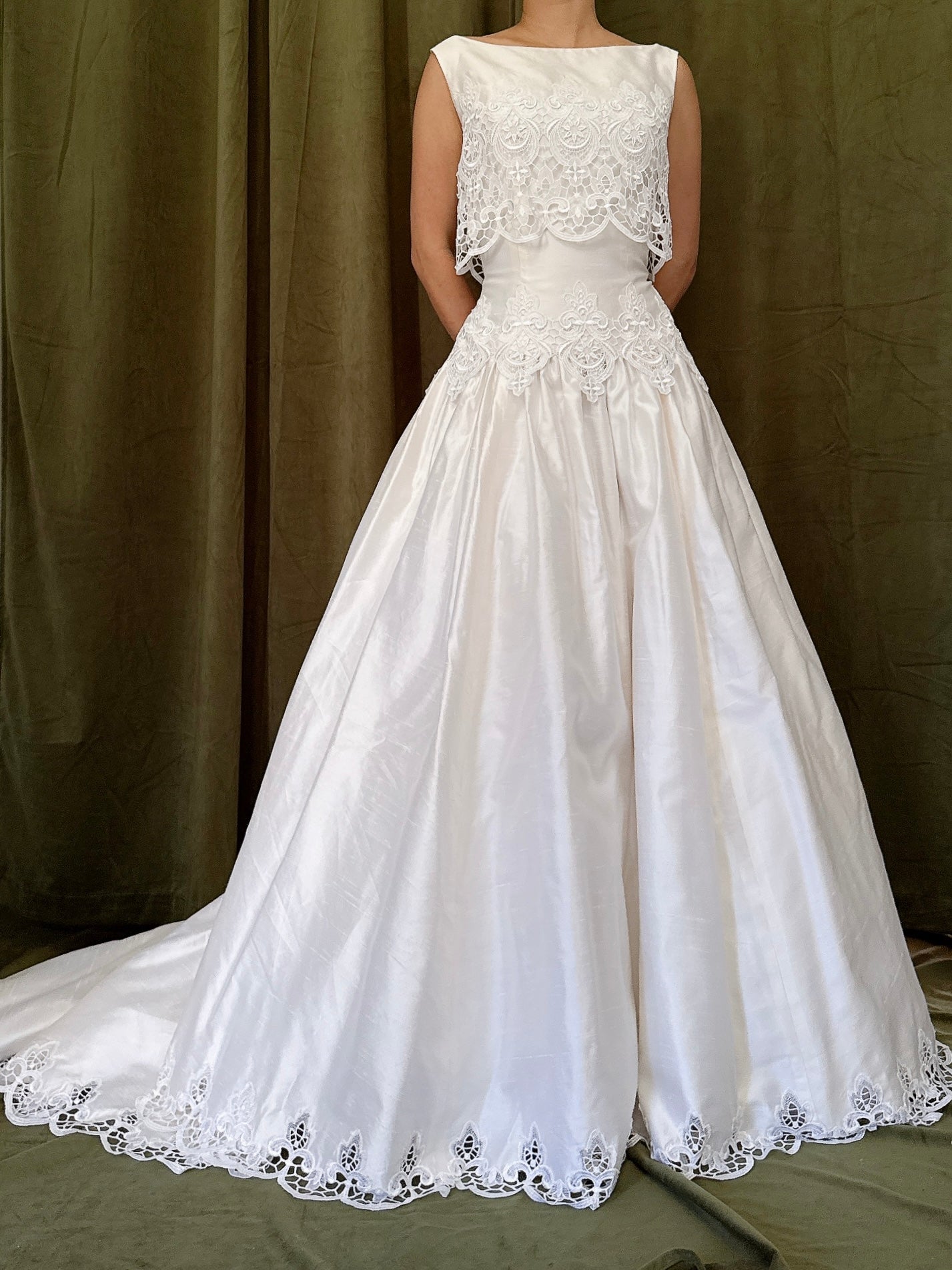 Vintage Raw Silk Embroidered Cutout Gown - S/4