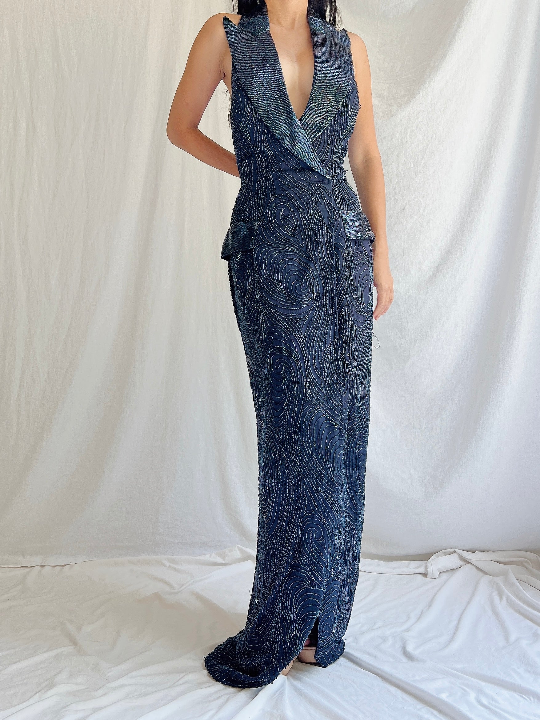 Vintage Silk Tuxedo Dress - M