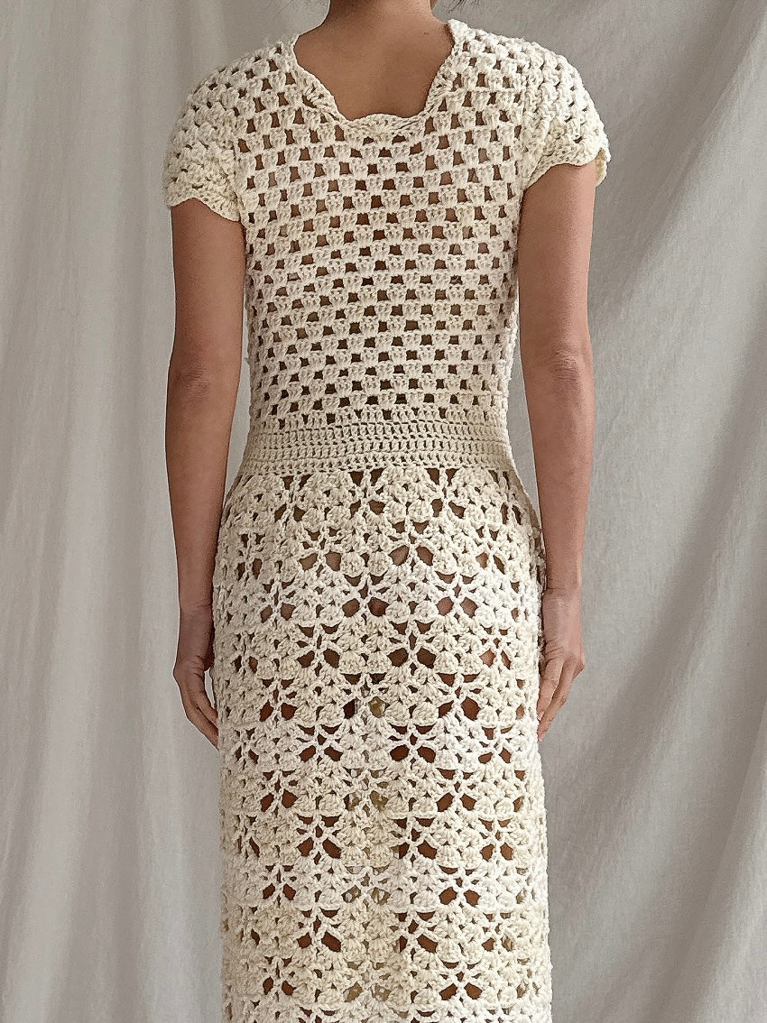 1970s Crochet Dress - S-M