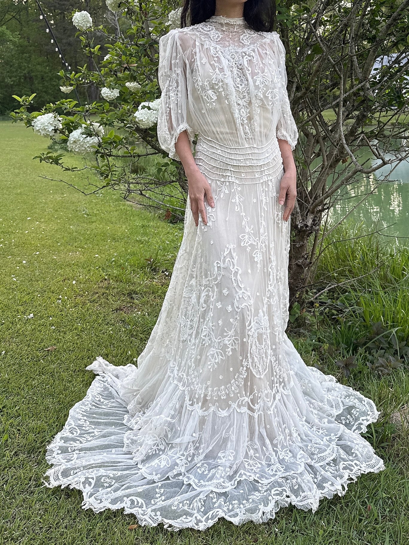 Rare Antique Tambour Lace Gown - S