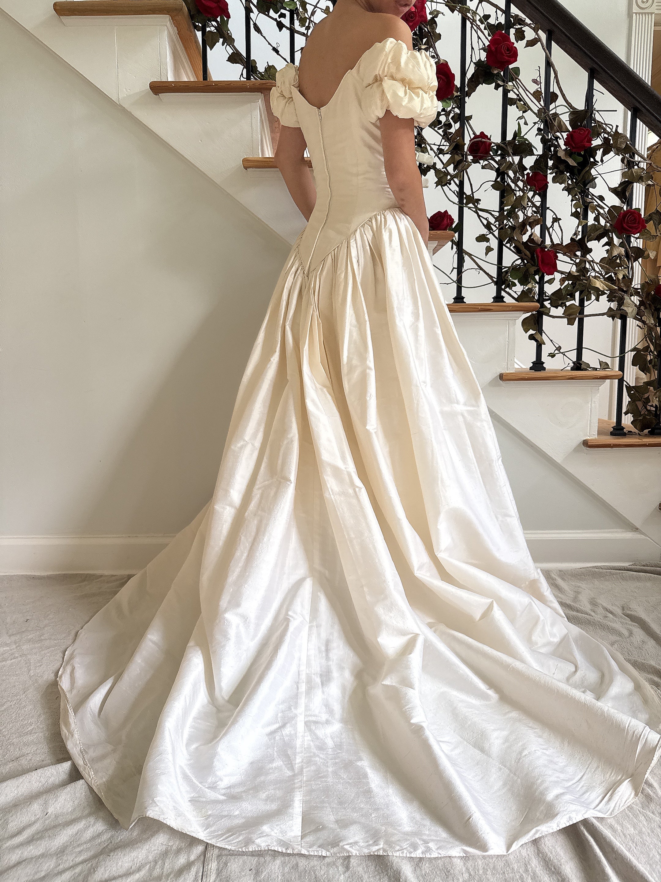 Vintage Guzzo Toronto Off-the-Shoulder Silk Dupioni Gown - S