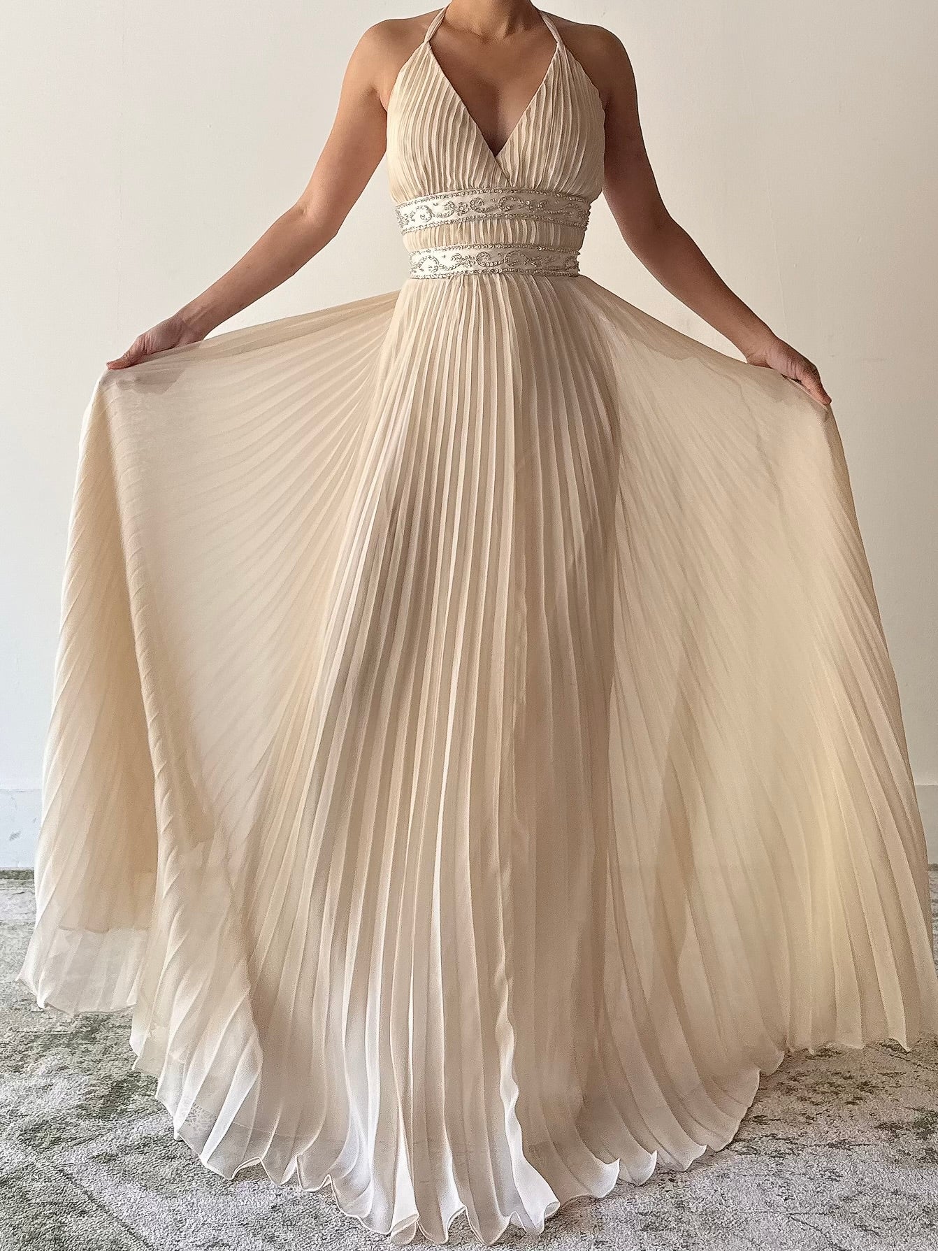 Vintage Pleated Chiffon Dress - L