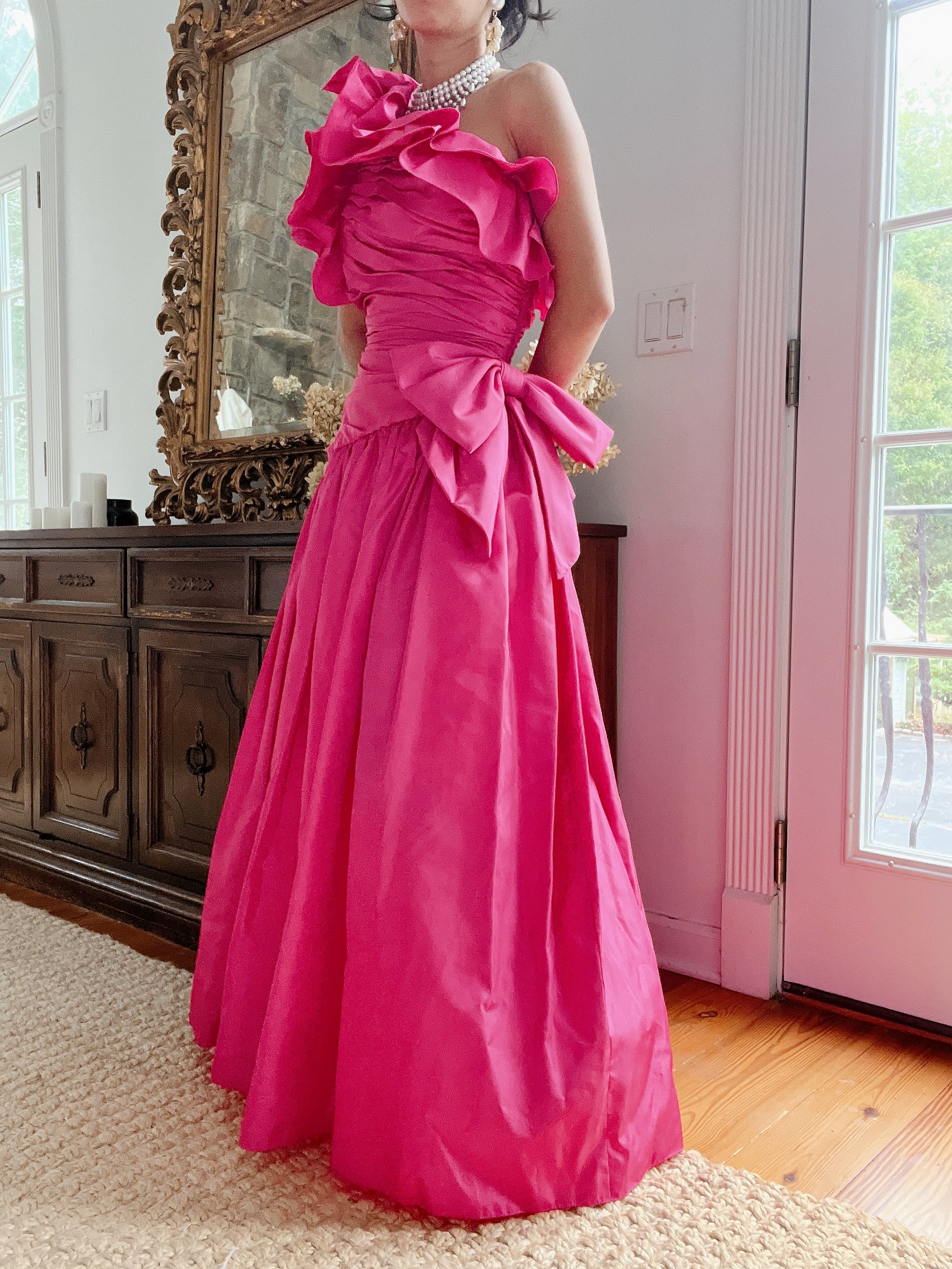 LillieRubin Hot Pink One Shoulder Gown