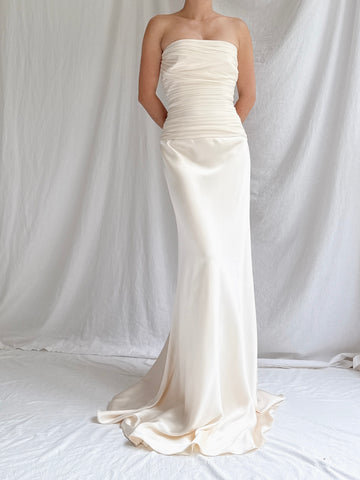 1990s Le Spose di Gio Silk Strapless Bustier Gown -