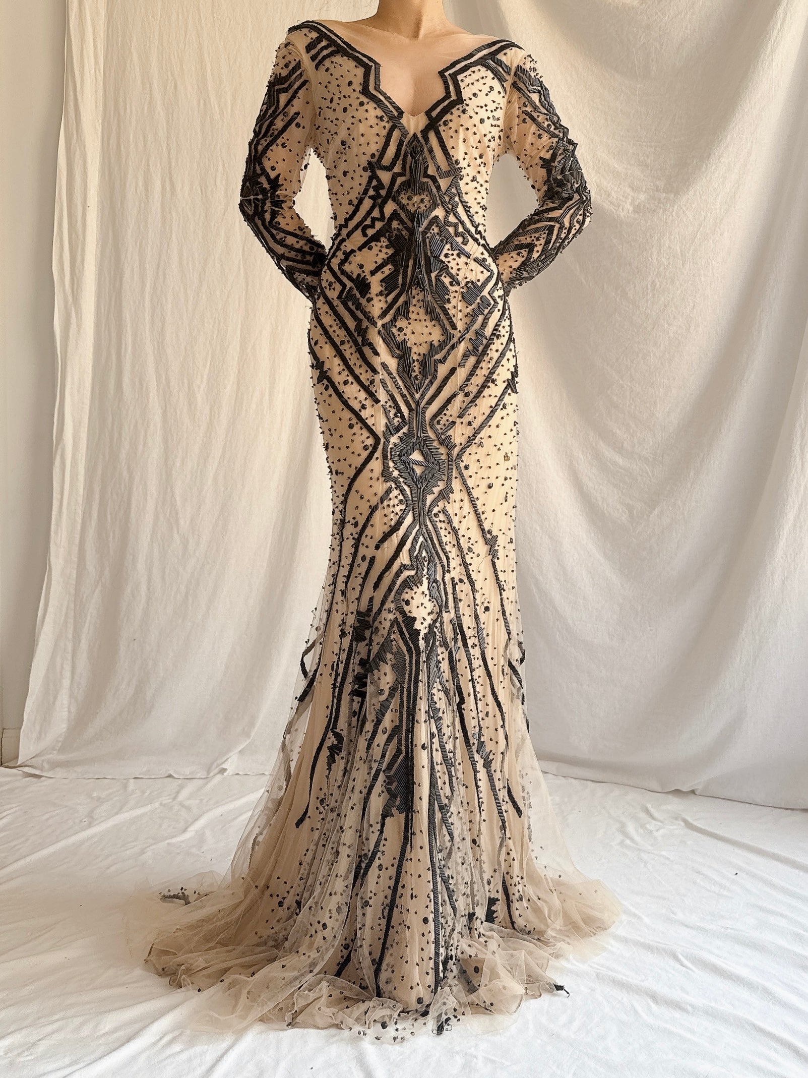 Monique Lhuillier Silk Illusion Beaded Gown - S/4 | G O S S A M E R Monique Lhuillier Silk Illusion Beaded Gown - S/4 | G O S S A M E R