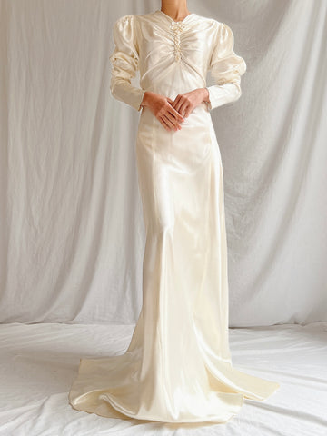 1940s Satin Long Sleeve Gown - S