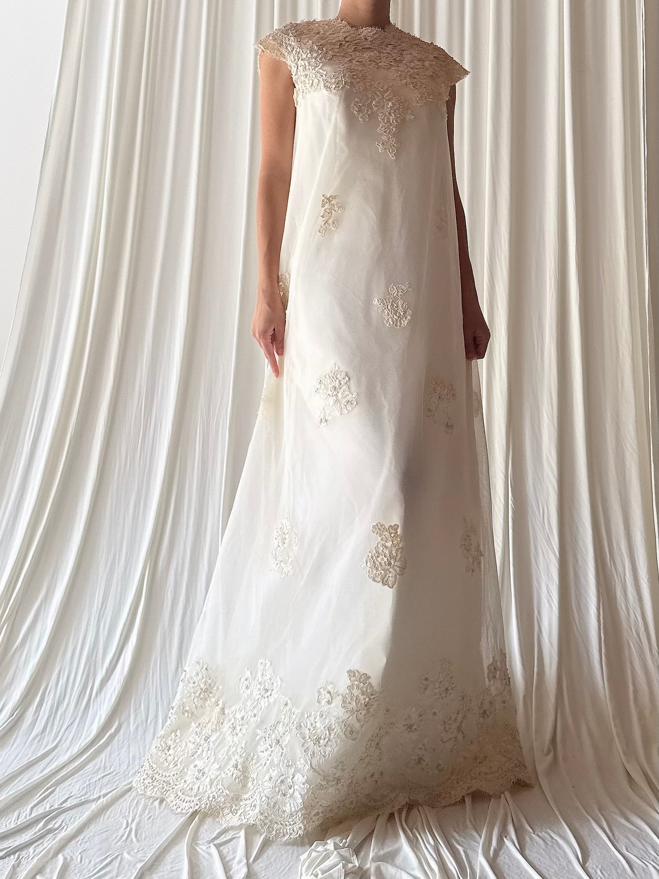 1960s Tulle Lace Beaded Gown - S