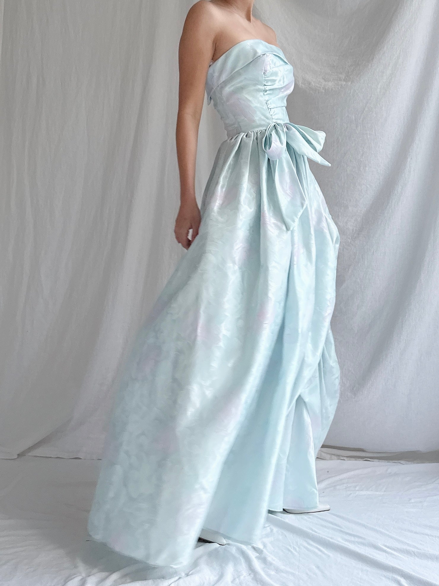 Vintage Blue Satin Floral Dress - XXS/0