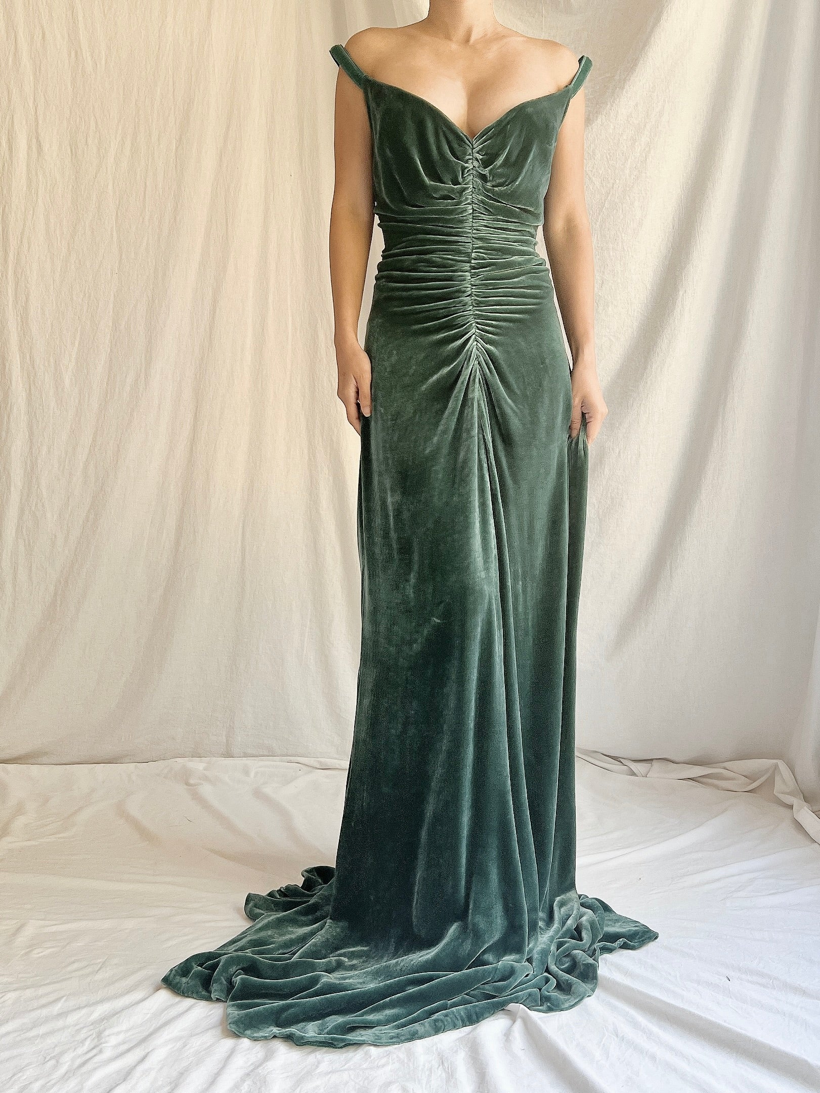 Vintage Moss Green Bellville Sassoon Silk Velvet Gown - L