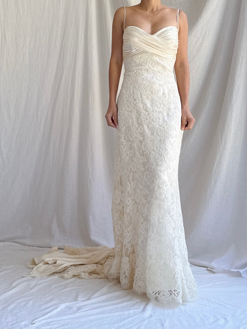 Vintage Alencon Lace and Silk Gown - S/6