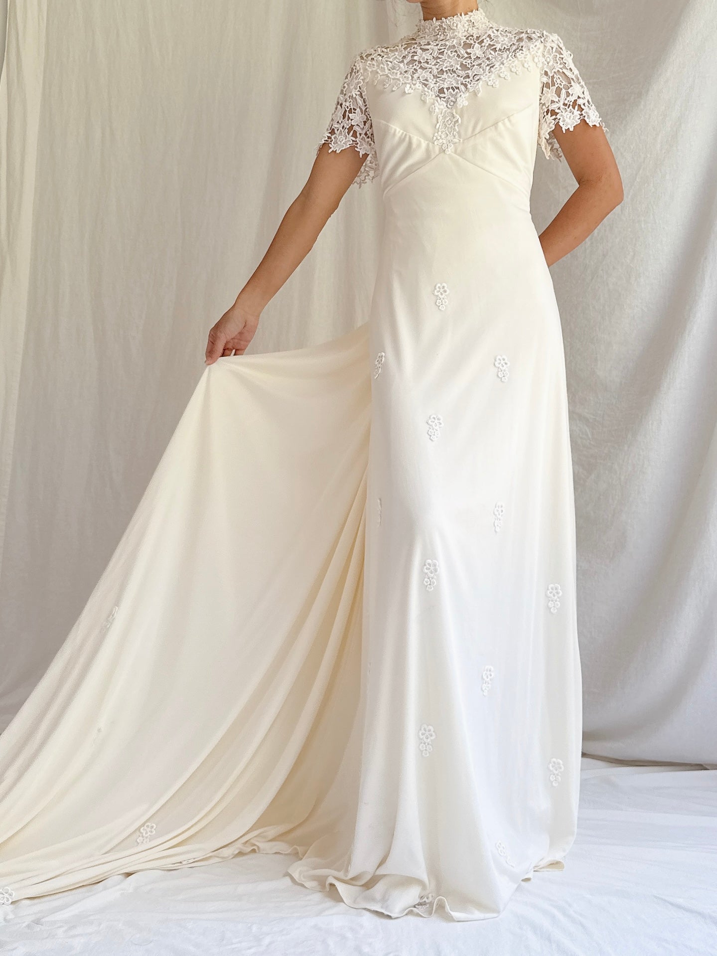 1960s High Neck Jersey Gown - S