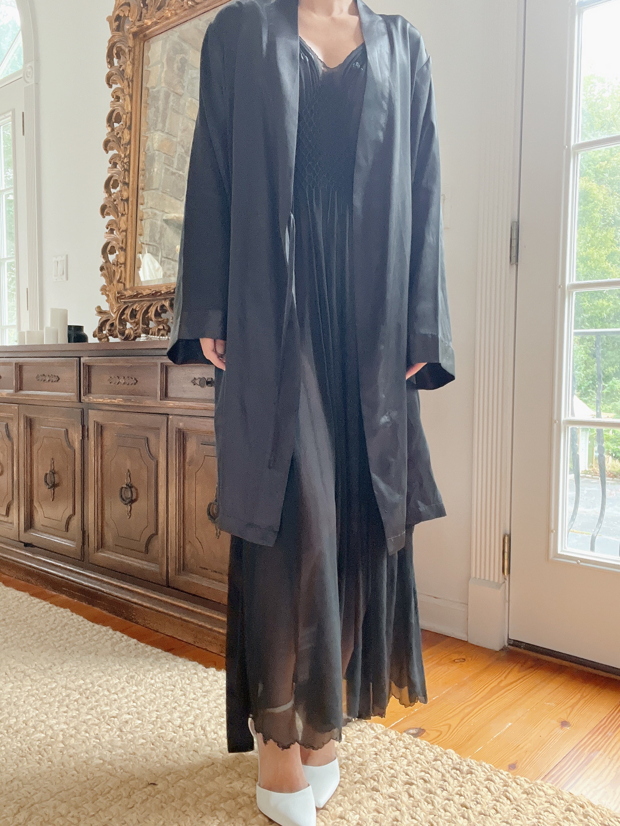 1990s Black Satin Duster - M