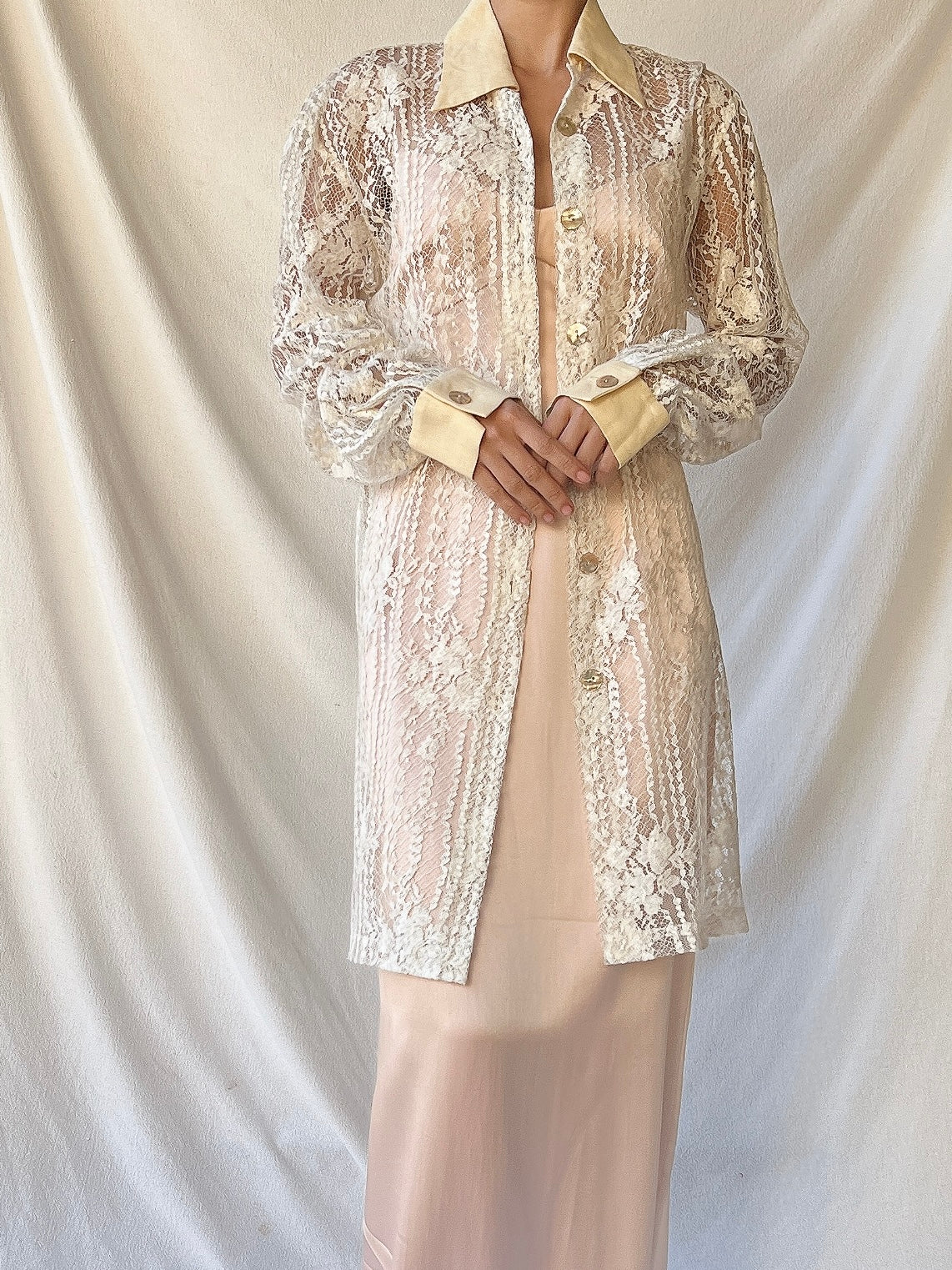 Vintage Lace and Linen Duster - S