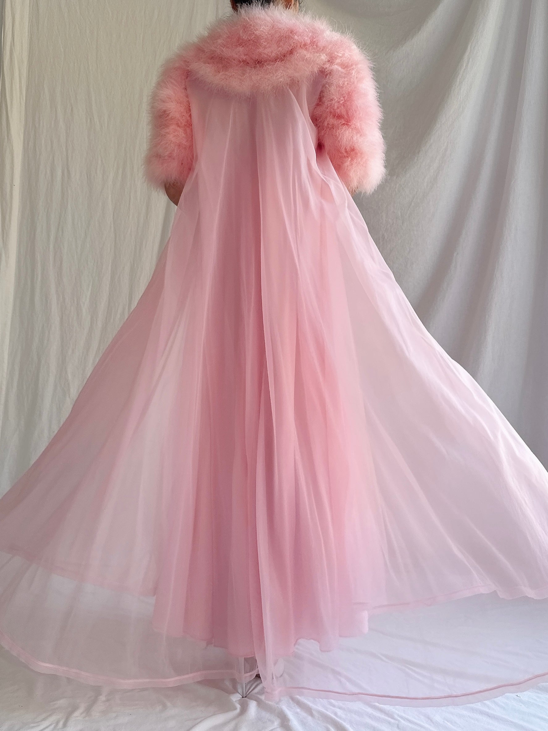 1960s Pink Feather Dressing Gown - XS