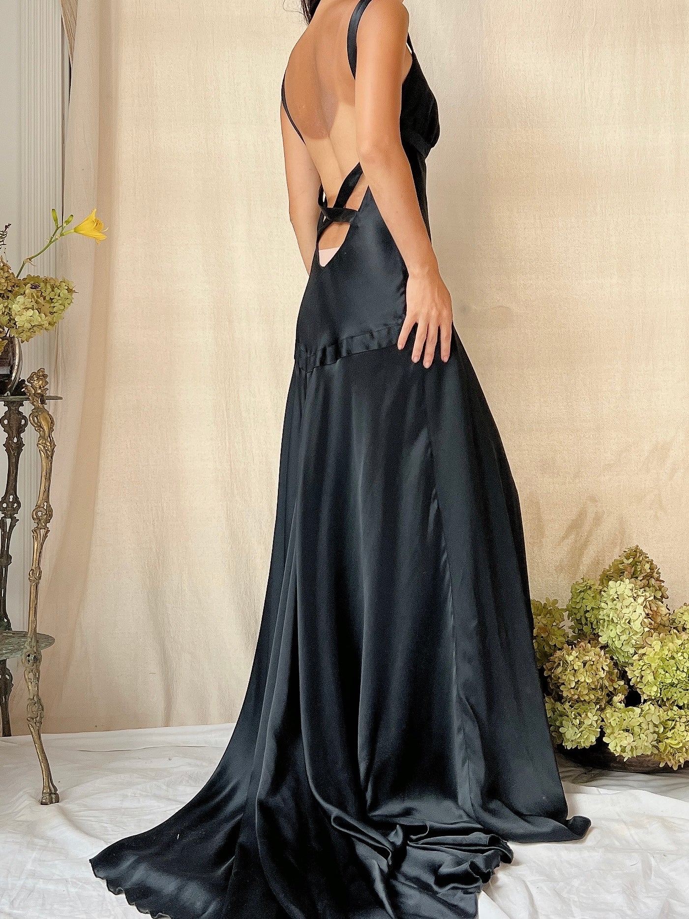 Vintage Black Silk Bias Cut Gown - S