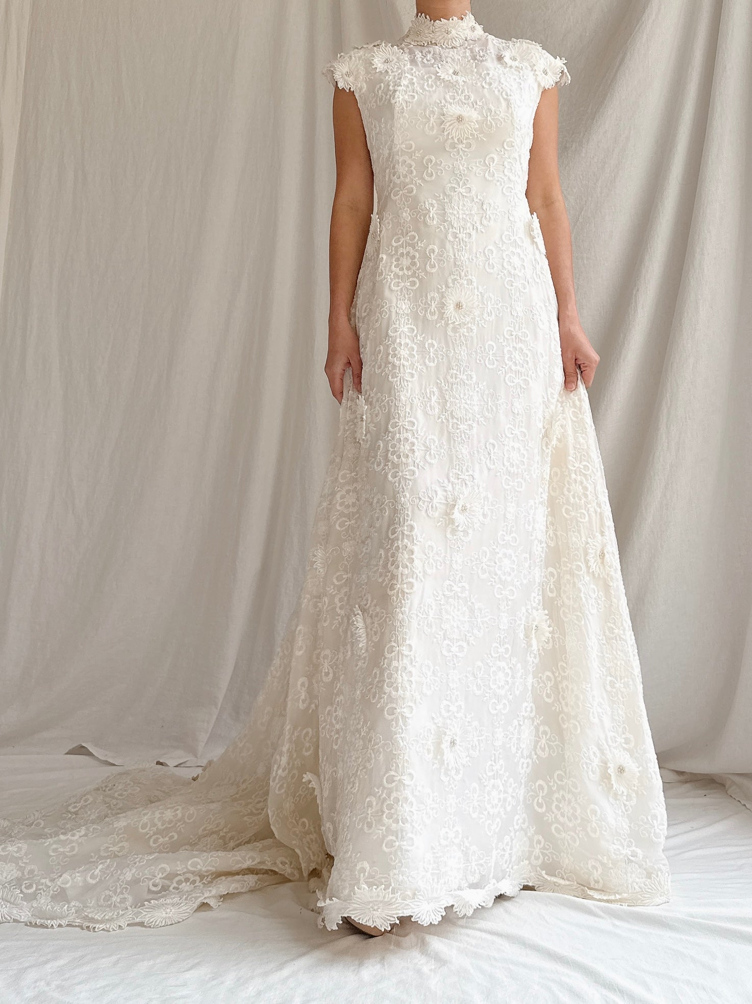 1960s Silk Organza 3D Embroidered Gown - XS
