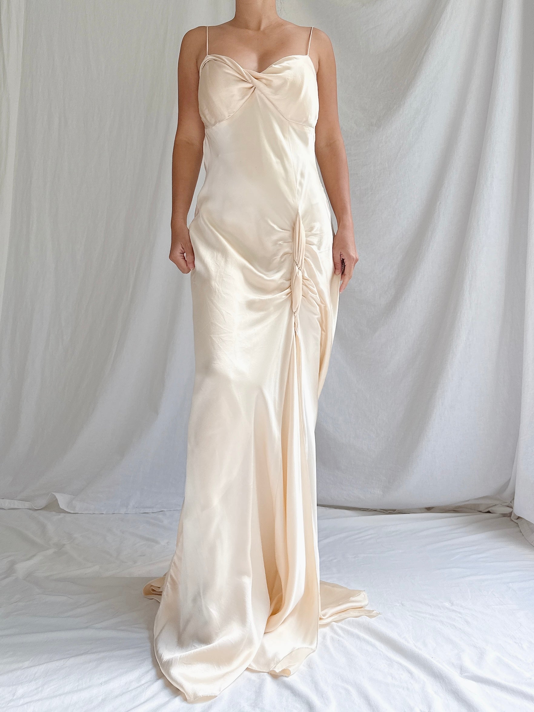 Vintage Silk Spaghetti Straps Gown - S