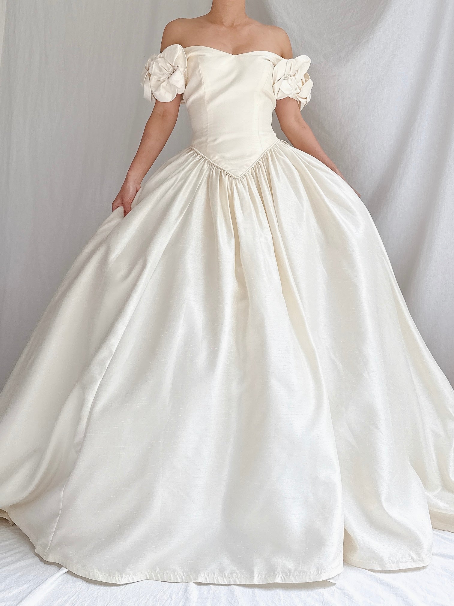 Vintage Raw Silk Basque Waist Gown - S