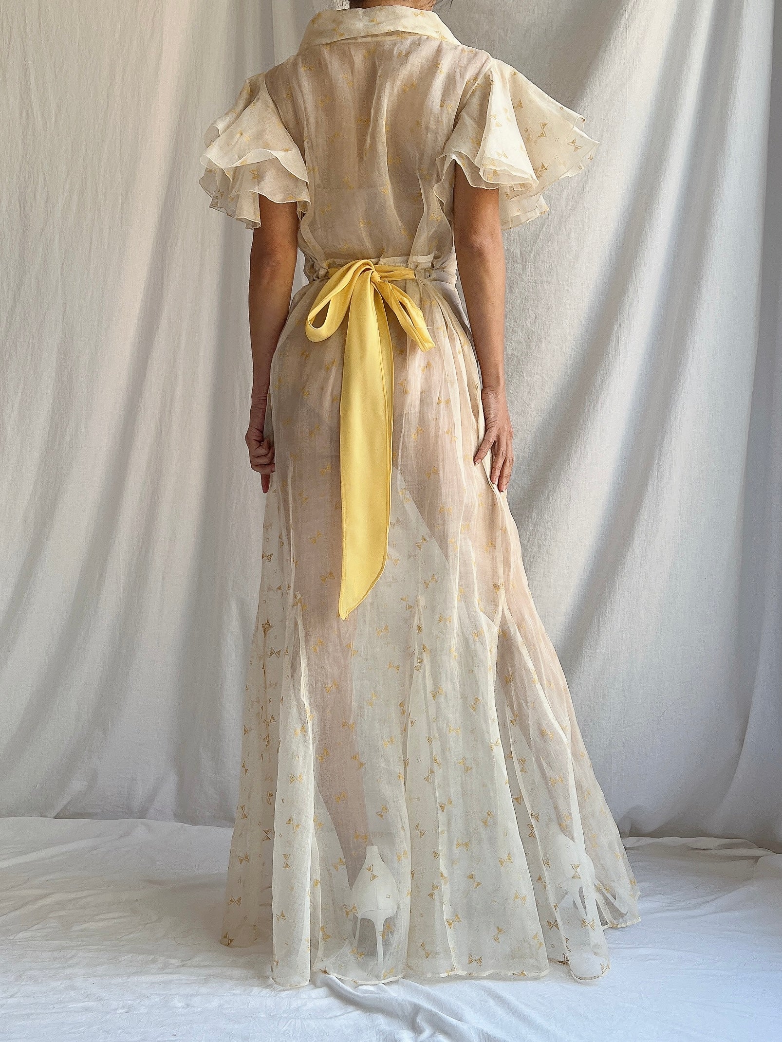 1930s Light Yellow Organdy Gown - XS