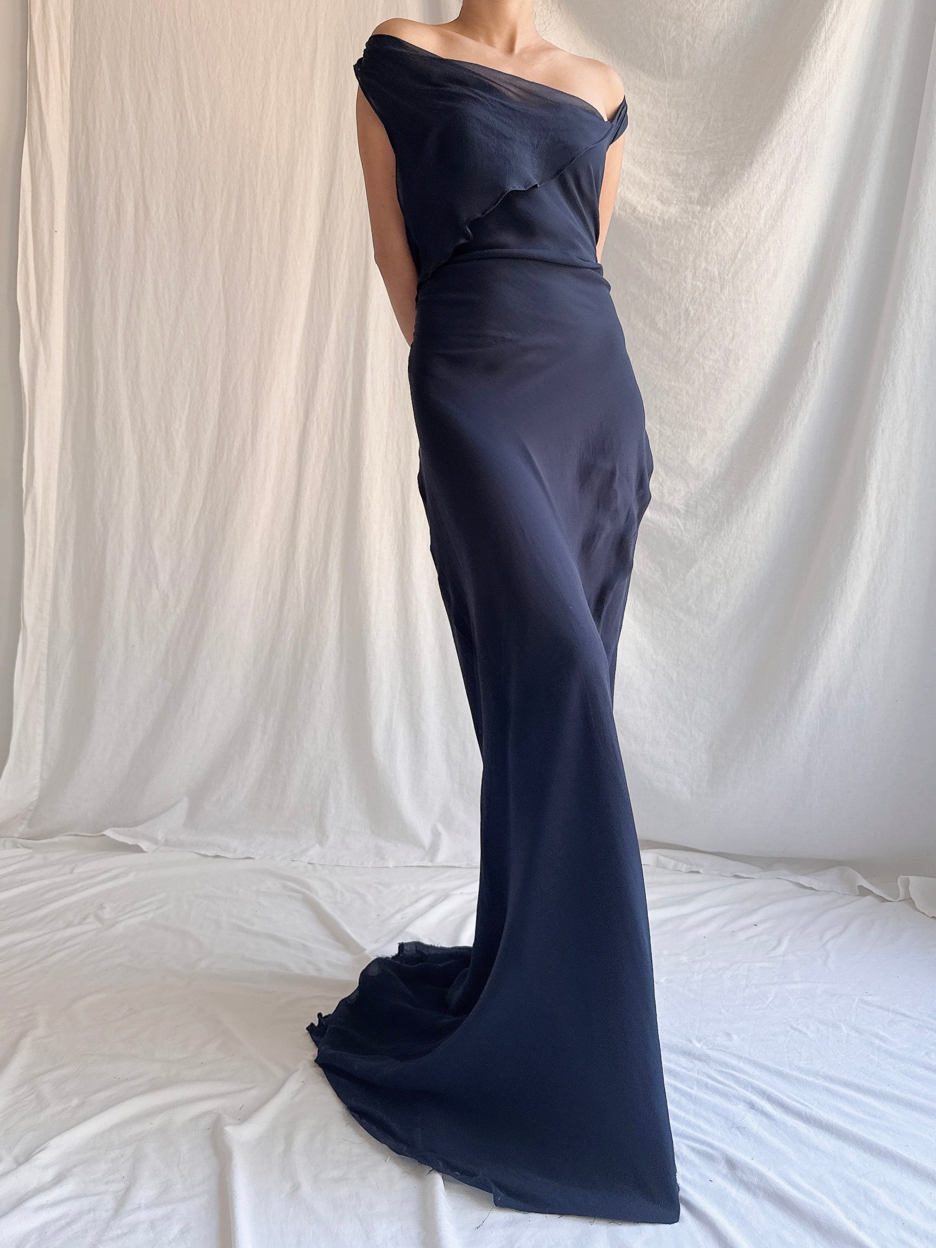 Vintage Midnight Blue Bellville Sassoon Silk Gown - M/L