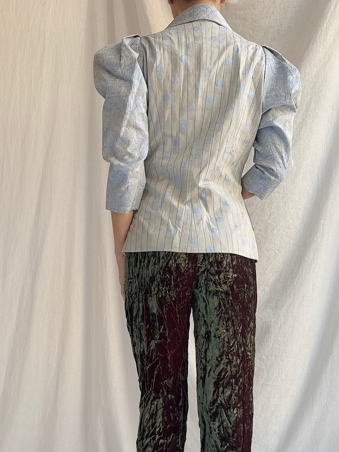 Vintage Blue Puff Sleeve Top - S