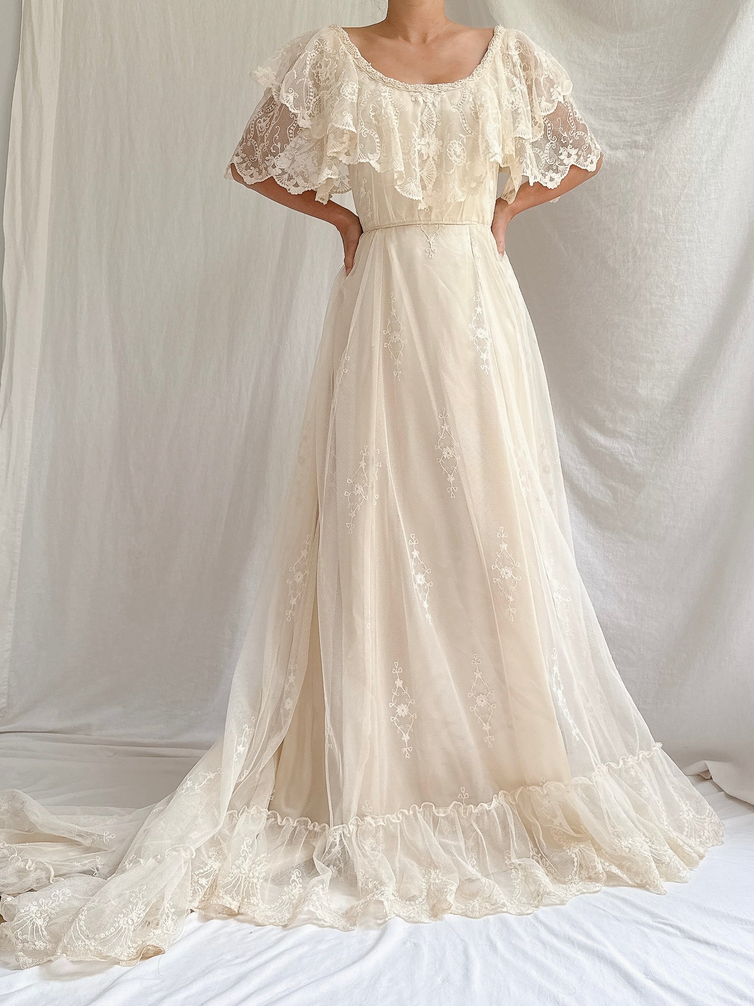 Vintage Embroidered Tulle Gown - XS