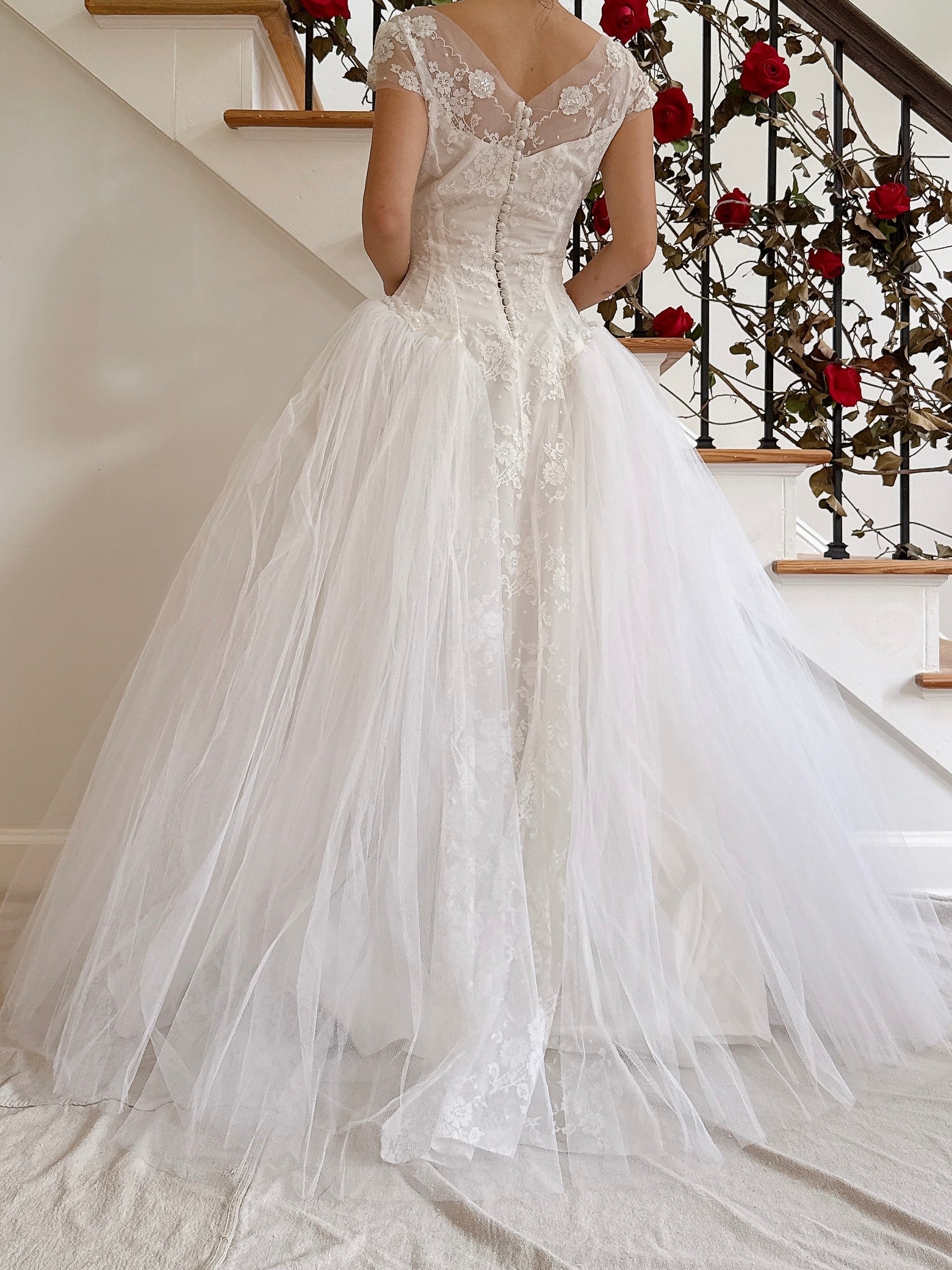 1950s Tulle and Lace Gown - XS