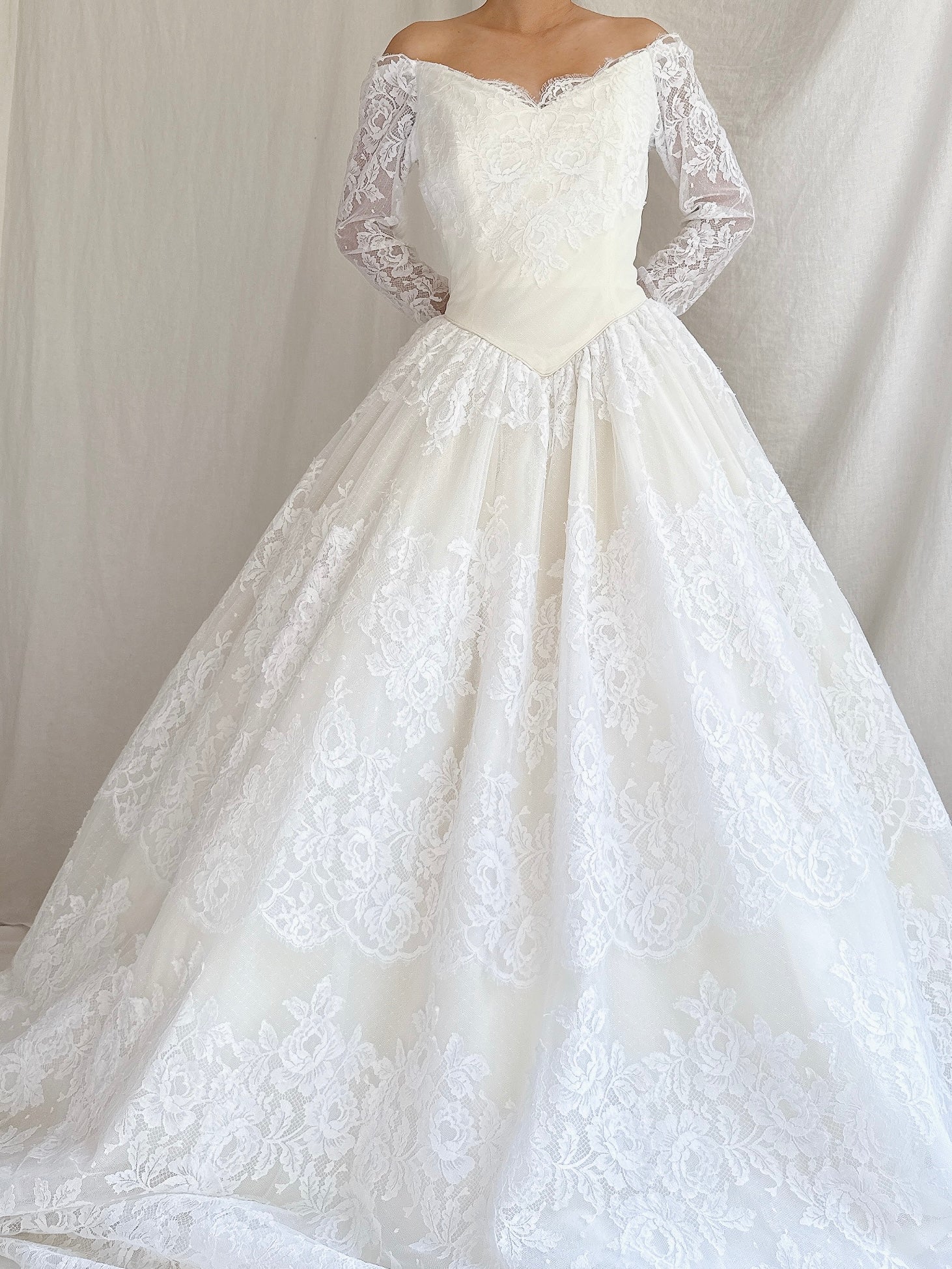 Vintage Lazaro Lace Basque Waist Gown - S